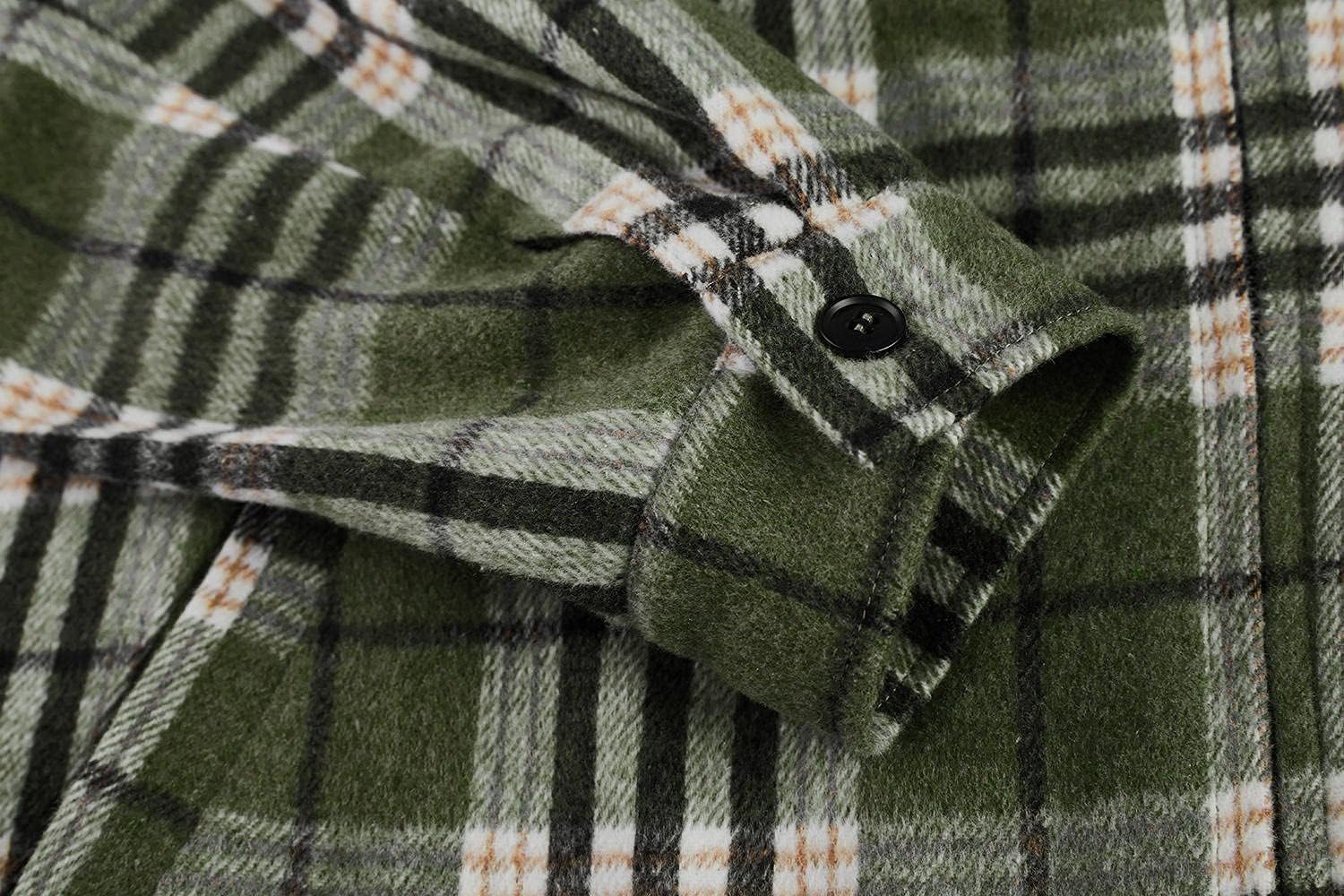 Mens Fleece Jacket Sherpa Lined Zip Up Buffalo Plaid Flannel Coat Casual Long Sleeve Warm Fall Winter Outwear - Image 7