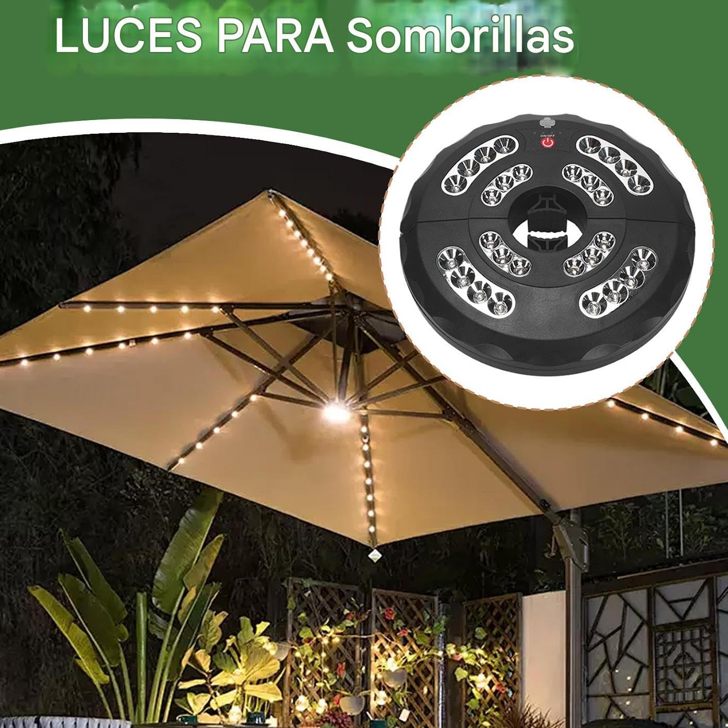 Luces Exteriores Bajo Paraguas | Luz para Sombrilla Sin Cables,Impermeable Recargable con Modos Ajustables para Decoración de Jardín Piscina Camping y Terraza