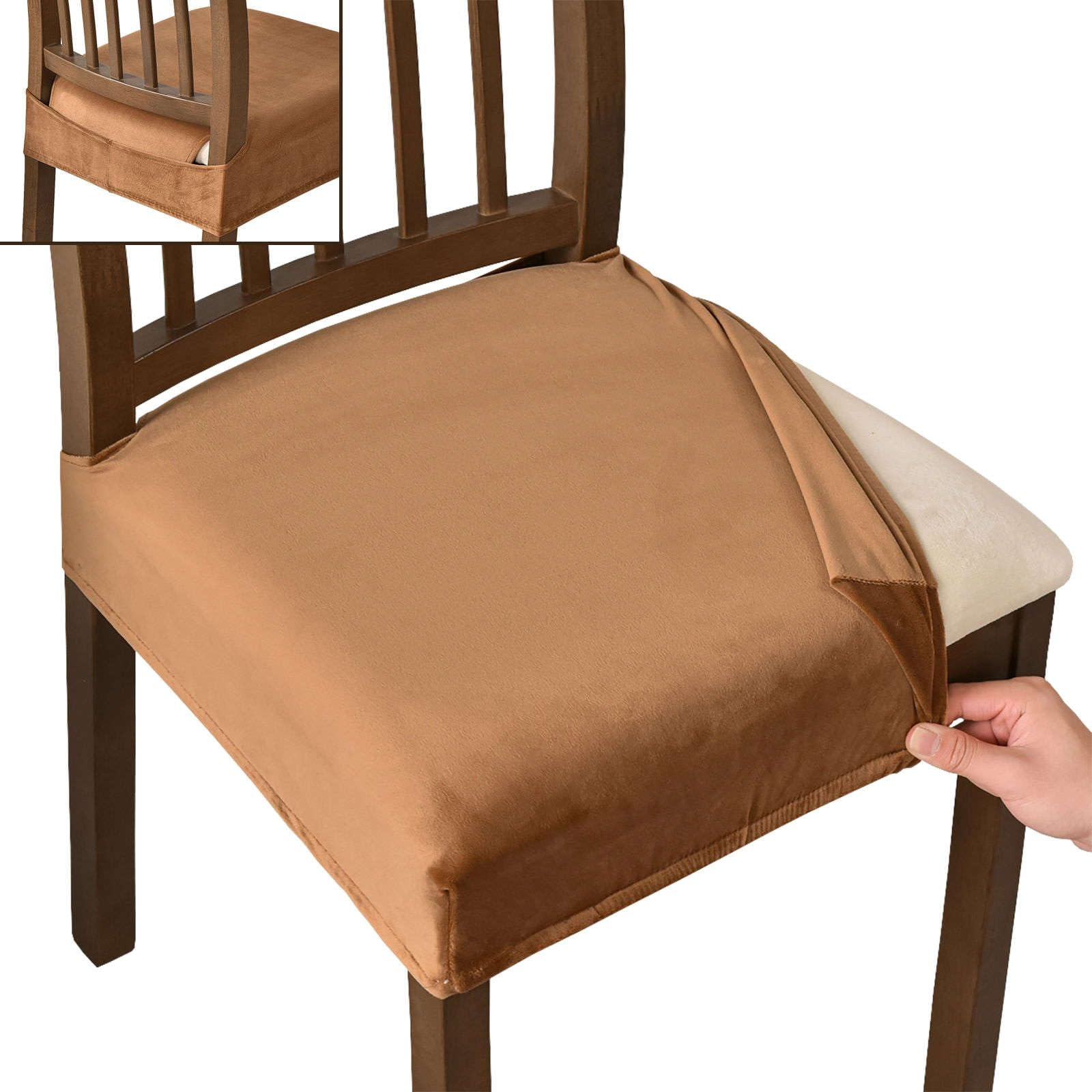 Housse de chaise velours pour cuisine et banquet, lot de 2 protections beiges et lavables