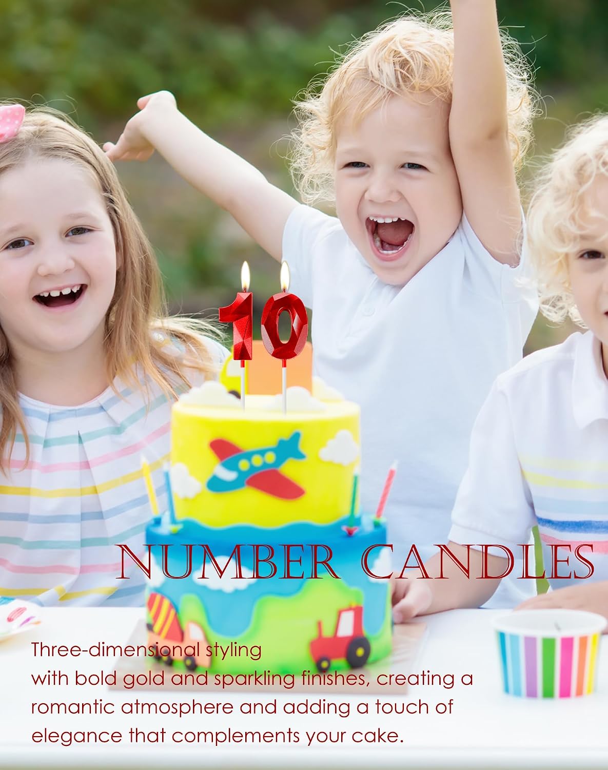Red Birthday Candles for Cake, Number 10 Candle for 10th Birthday Decorations, 3D Design Cake Topper Decorations for Boy Girl Women Men Birthday Theme Party Anniversary Celebration Supplies