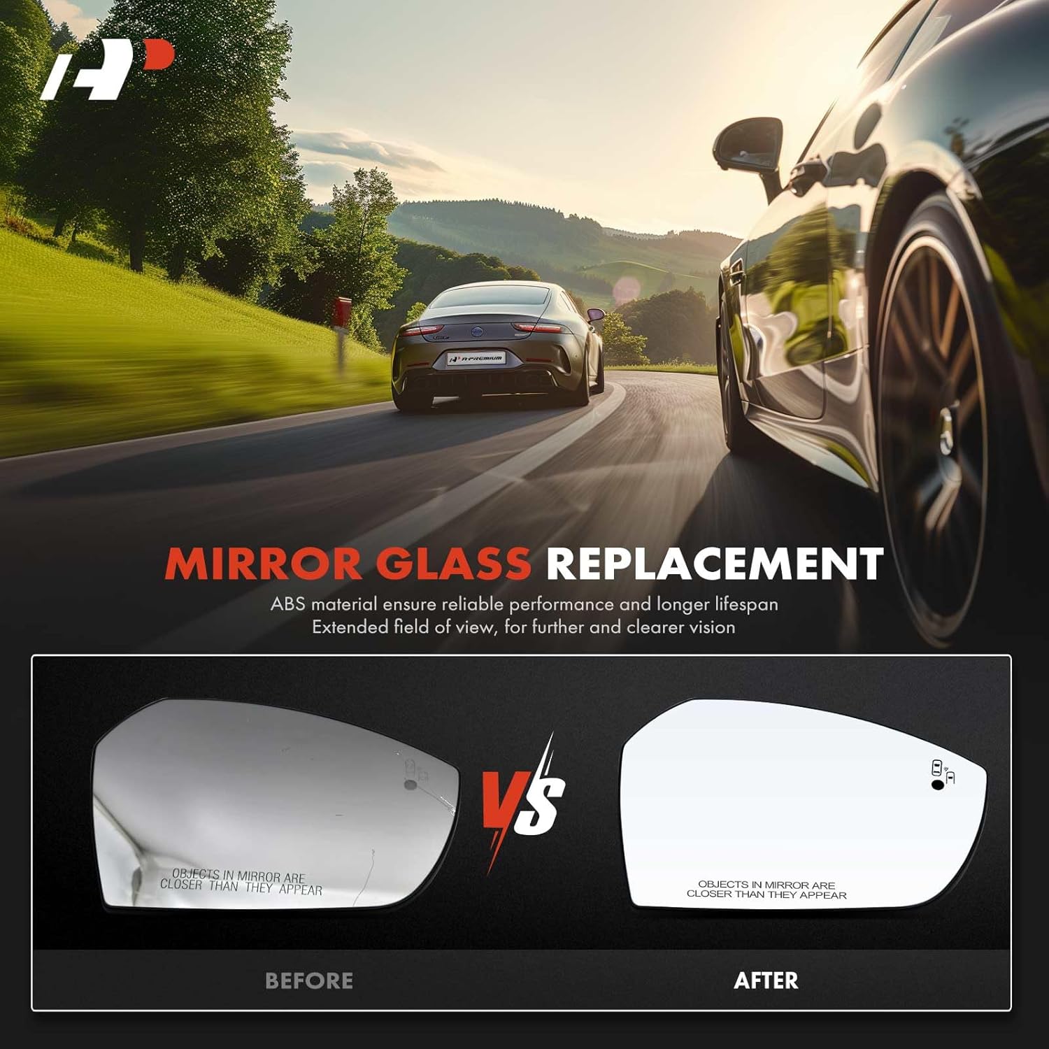 A-Premium Right Passenger Side Non-Heated Mirror Glass with Backing Plate - Compatible with Ford Escape 2017 2018 2019 - Exterior Side View Convex Mirror with Blind Spot Detection