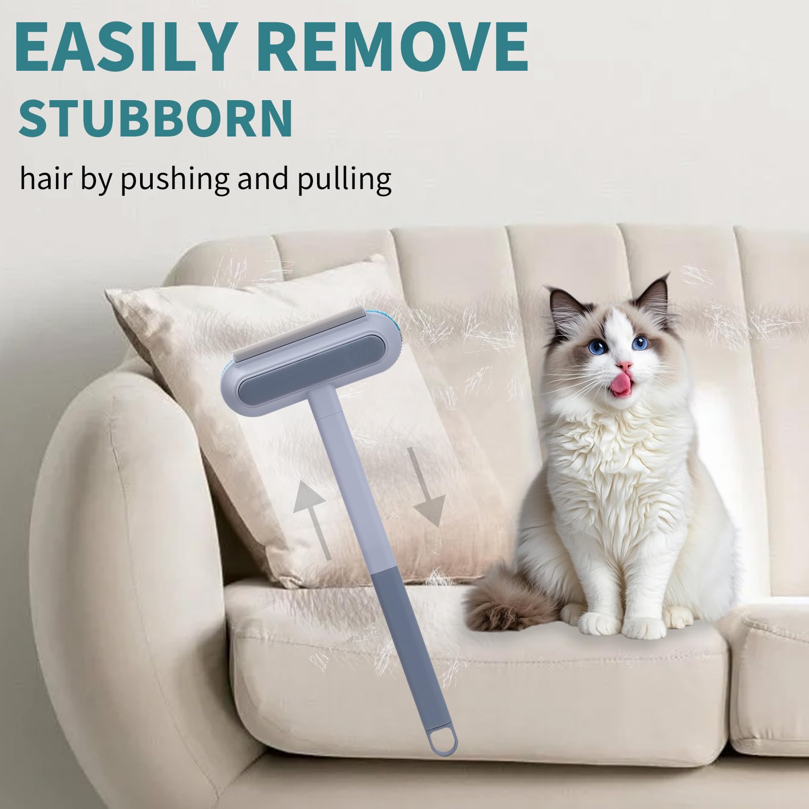 4 in 1 Pet Hair Remover for Carpet Sofa & Furniture - Dog & Cat Hair Remover Brush Tool, Blue - Image 3
