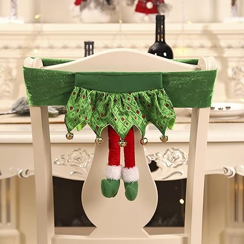 Fundas para sillas de Navidad de pierna larga de Santa Claus falda de elfo para sillas de comedor fundas de respaldo para sillas de cocina en el