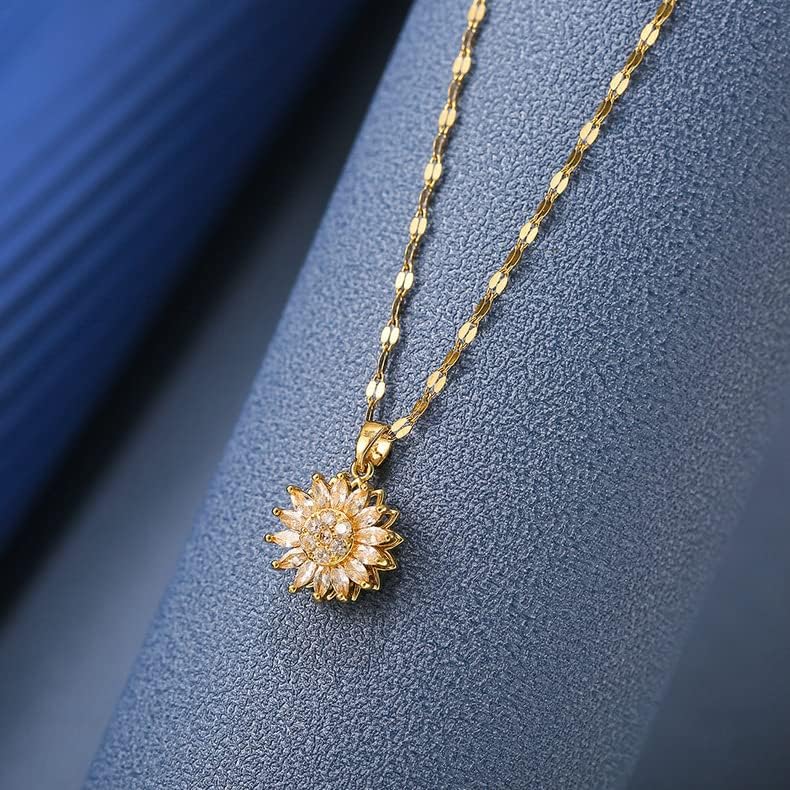 Miniatura 2 de Collar de circonita cúbica, 2 piezas, collar antiansiedad, collar de girasol, chapado en oro de 24 quilates, titanio de doble capa, collares