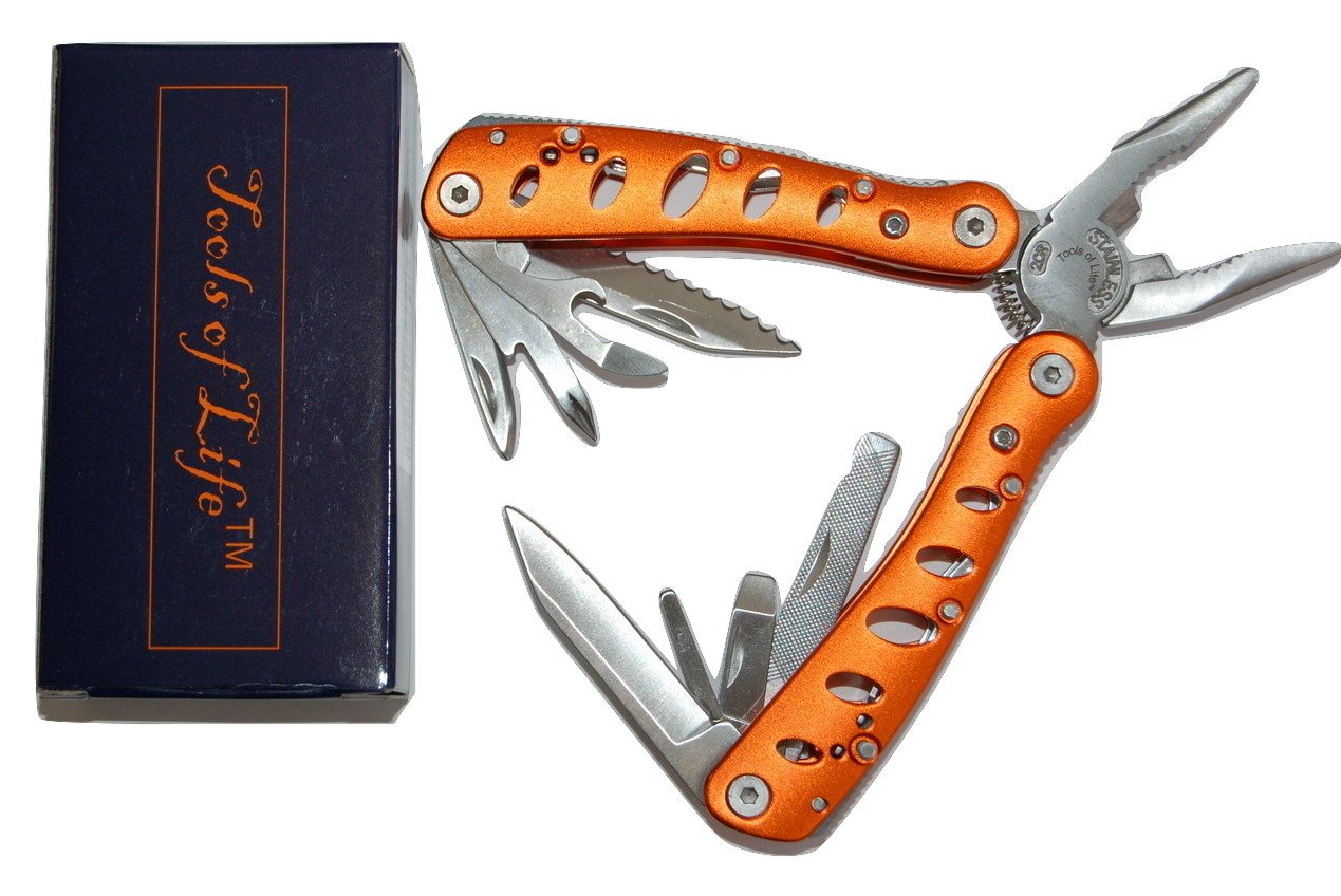 Tools of Life® Multitool Deluxe Orange-Multi Tool & Folding Hand Tool, Multipurpose Survival Tool with Gift Box