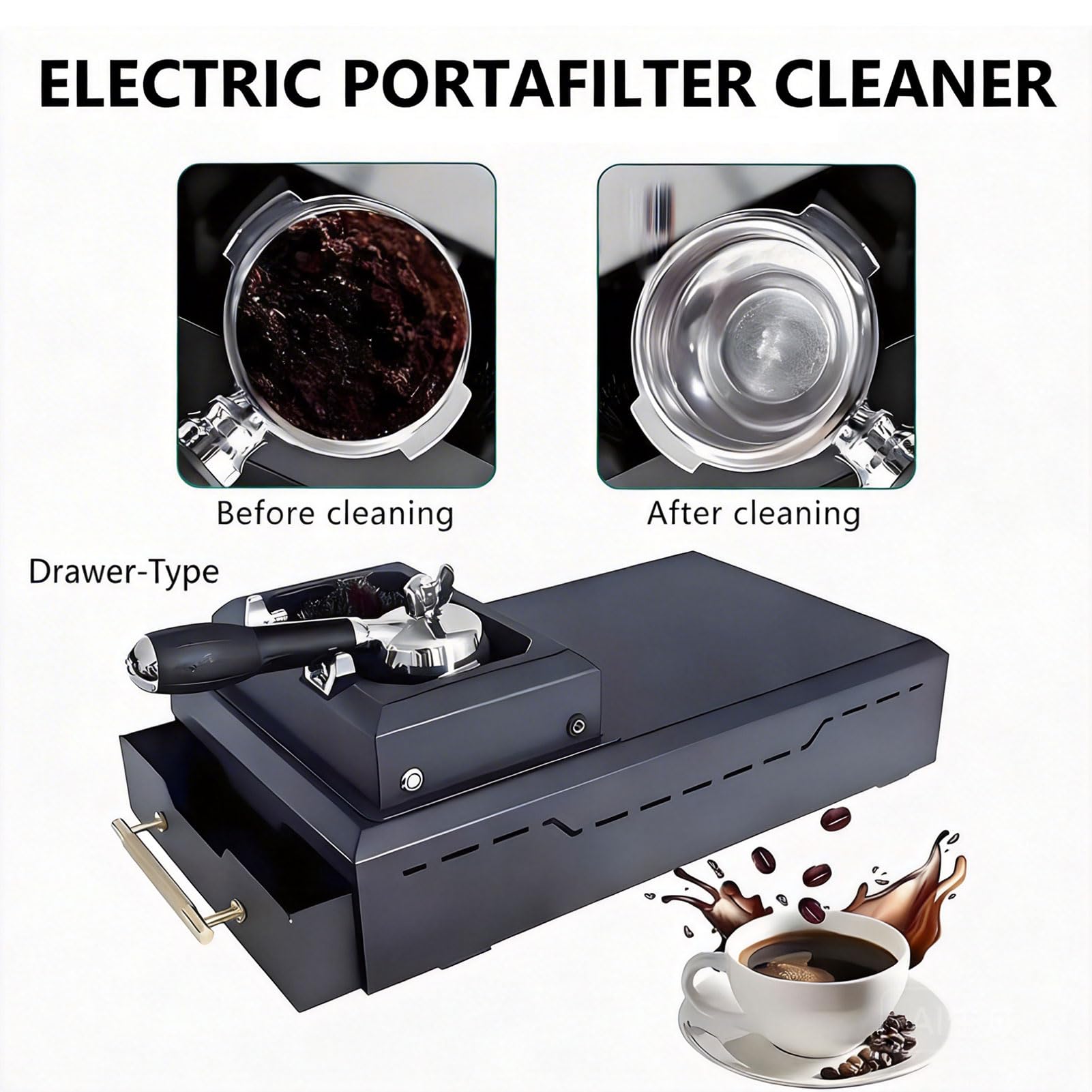Elektryczny portafilter do kawy, automatyczny środek czyszczący 150 W, z 2 skrobaczkami i 1 głowicą szczotki, do użytku domowego i restauracyjnego