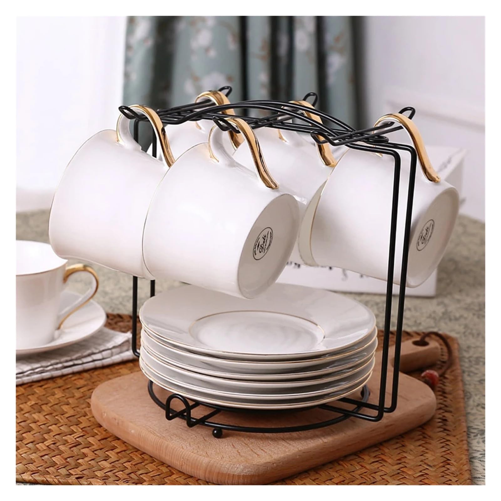 Kaffeetassenständer Tee Tasse Und Untertasse Display Rack Moderne Lagerung Rack Organizer Mit Haken Zähler Tasse Halter for Gerichte Dekor Küche becher Hängen