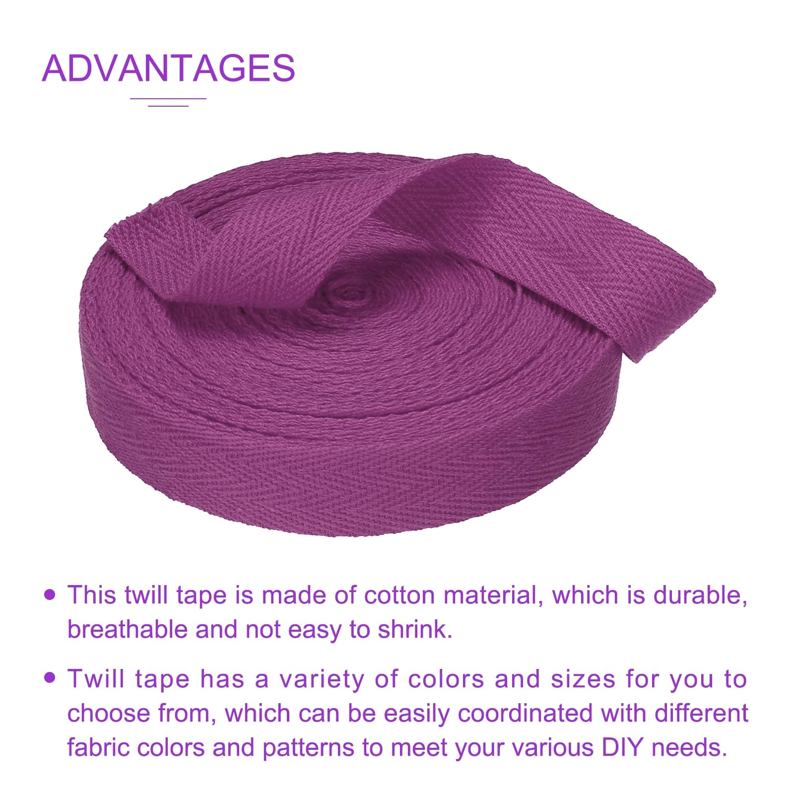 DMiotech 3/4"(2cm) 10 Yards Cotton Twill Tape Cotton Ribbons Bias Binding Tape Herringbone Tape Ribbons Purple for DIY Crafts Clothes - Image 4