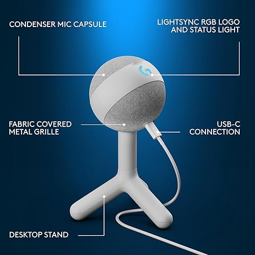 Miniatura 5 de Logitech G Yeti Orb Condenser RGB Gaming Mic con LIGHTSYNC, micrófono USB para transmisión, cardioide para PCMac - Blanco apagado