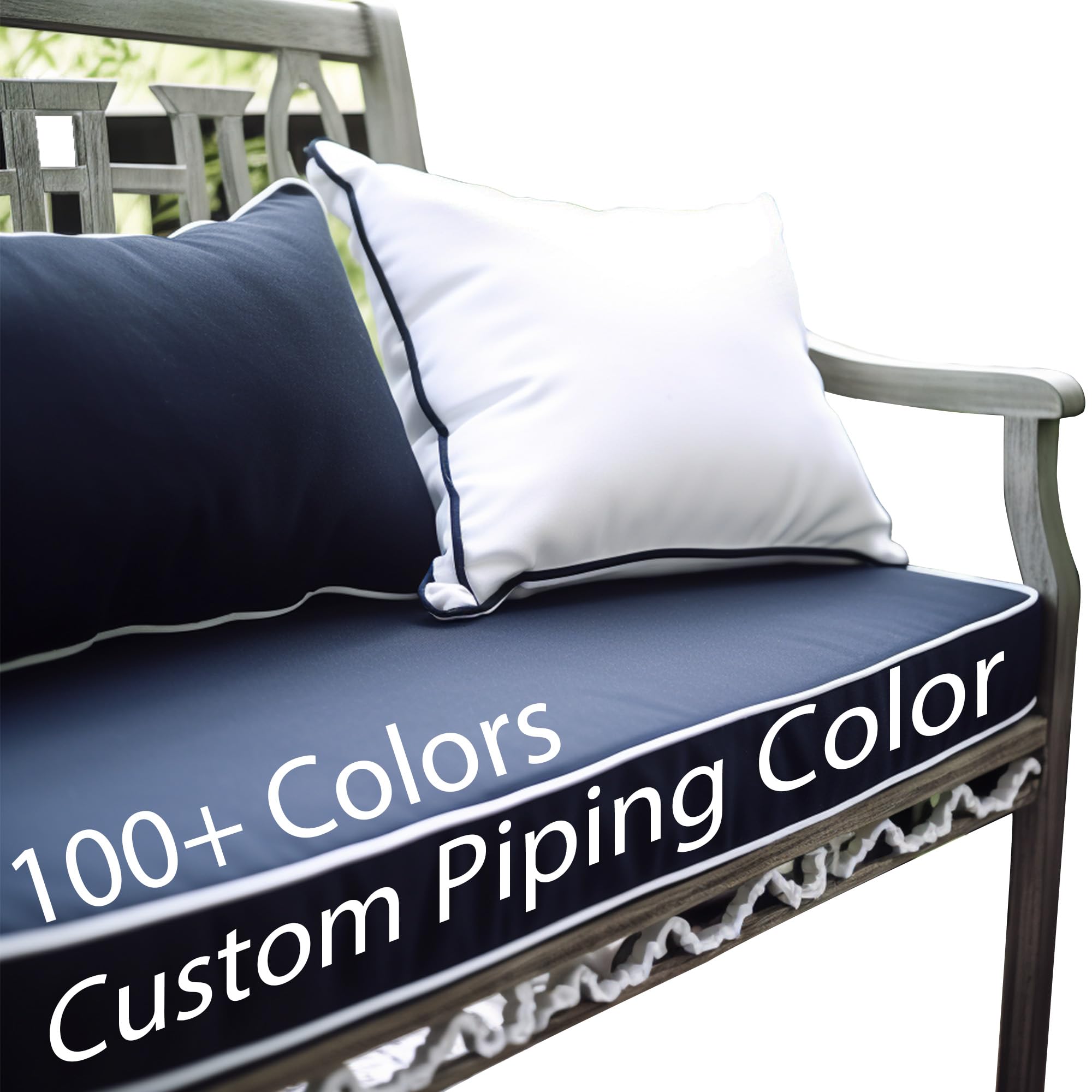 Custom Size Bench Cushion Pads for Indoor Outdoor Furniture Window Seat Sofa Couch Swing 70D High-Resilience Foam with Optional Fabric Embroidery Contrasting Colors Piping