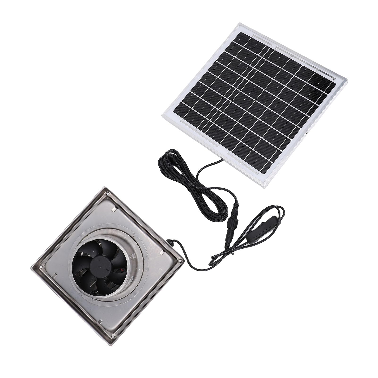 Rengue Extractor de Aire Solar, Kit de Ventilador de Panel Solar de Acero Inoxidable de 12 V con Panel Monocristalino de 8 W, Ventilación con Campana de Lluvia IP67 para Cobertizo de Gallinero de