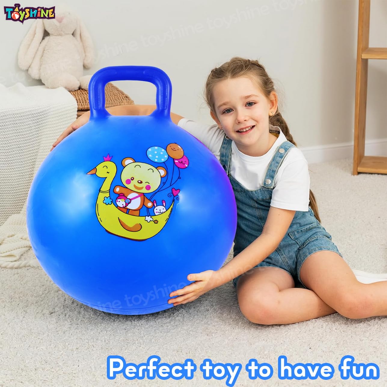 Toyshine 65cm Hopper Ball for Kids Ages 6+ Inflatable Hopping Balls Jumping Therapy Ball Toys Sit and Bounce Ball with Handle - Blue - Image 6 thumbnail
