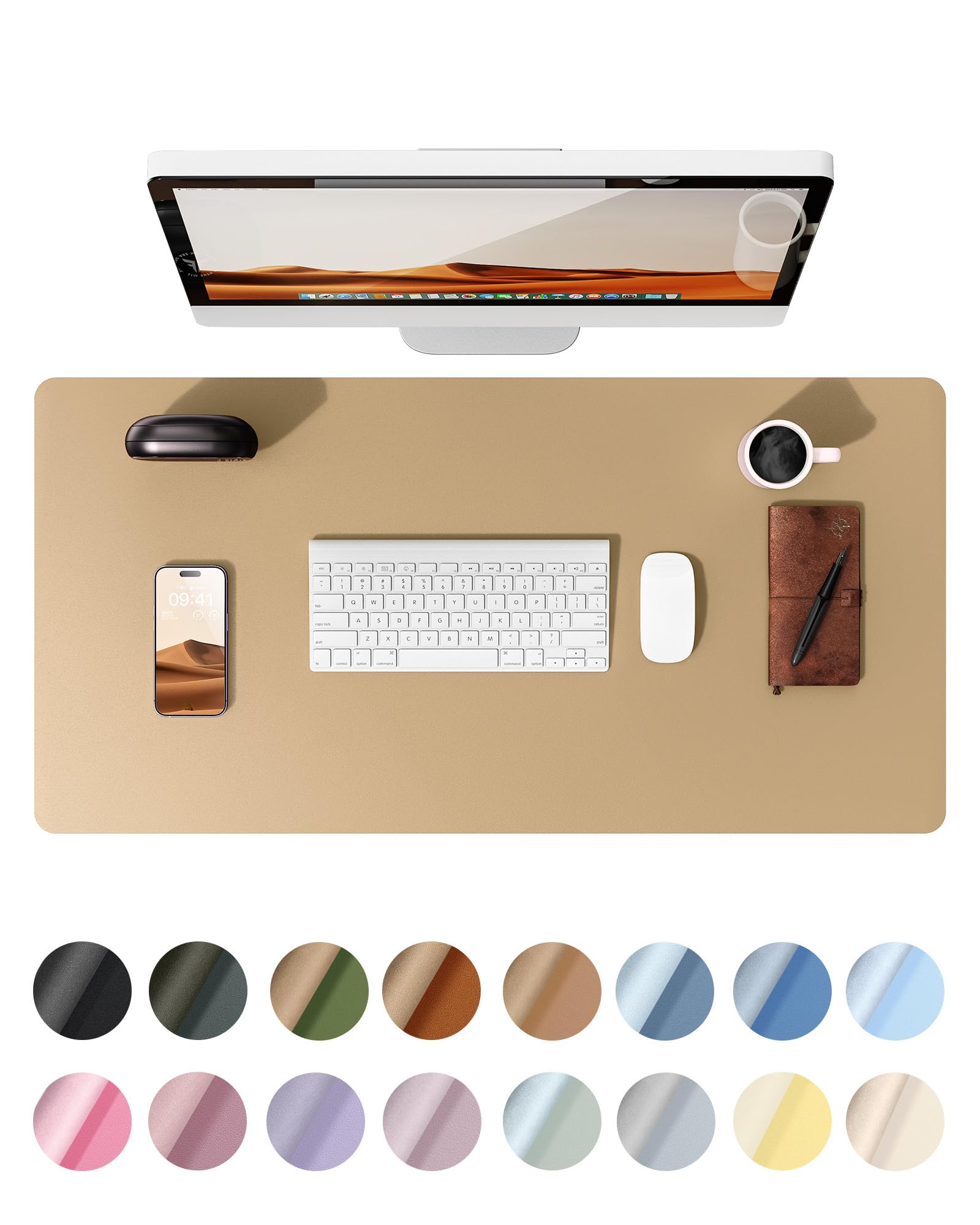 YSAGi Leather Desk Protector, Office Mat, Large Mouse Pad, Non-Slip PU Leather Blotter, Laptop Desk, Waterproof Writing Pad for Office and Home (Latte