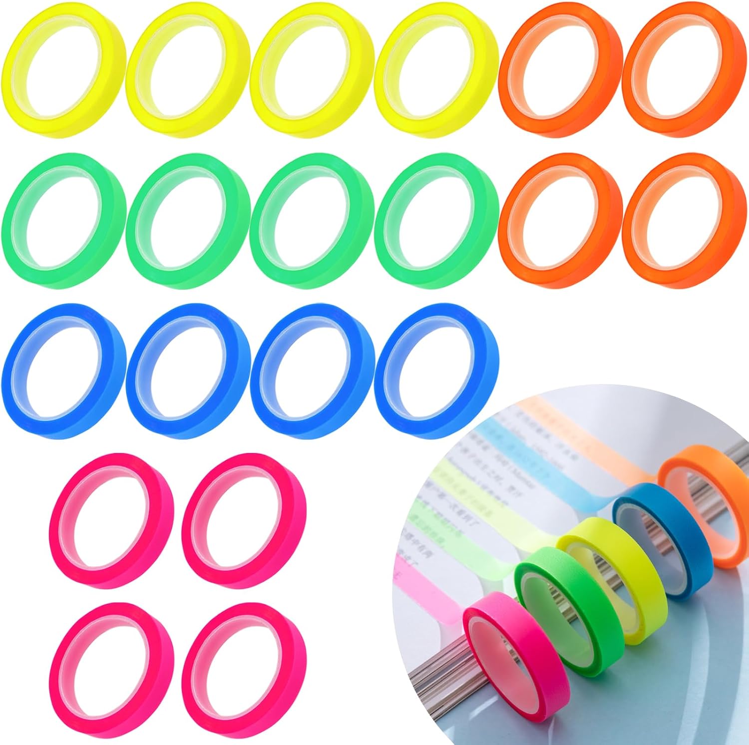 20 Rolls Highlighter Tapes Clear Color Tape Removable