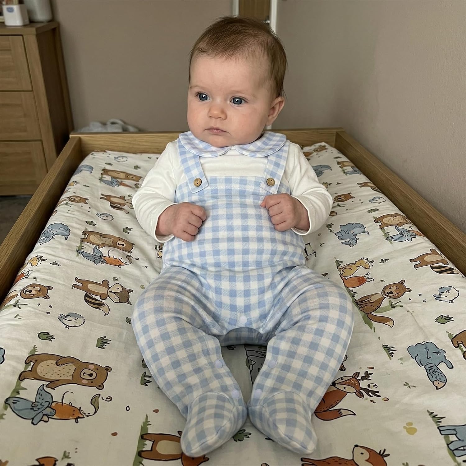 BULINGNA Newborn Baby Boy Girl Footed Romper Long Sleeve Fake Two-Piece Plaid Jumpsuit Unisex Baby Infant Footies