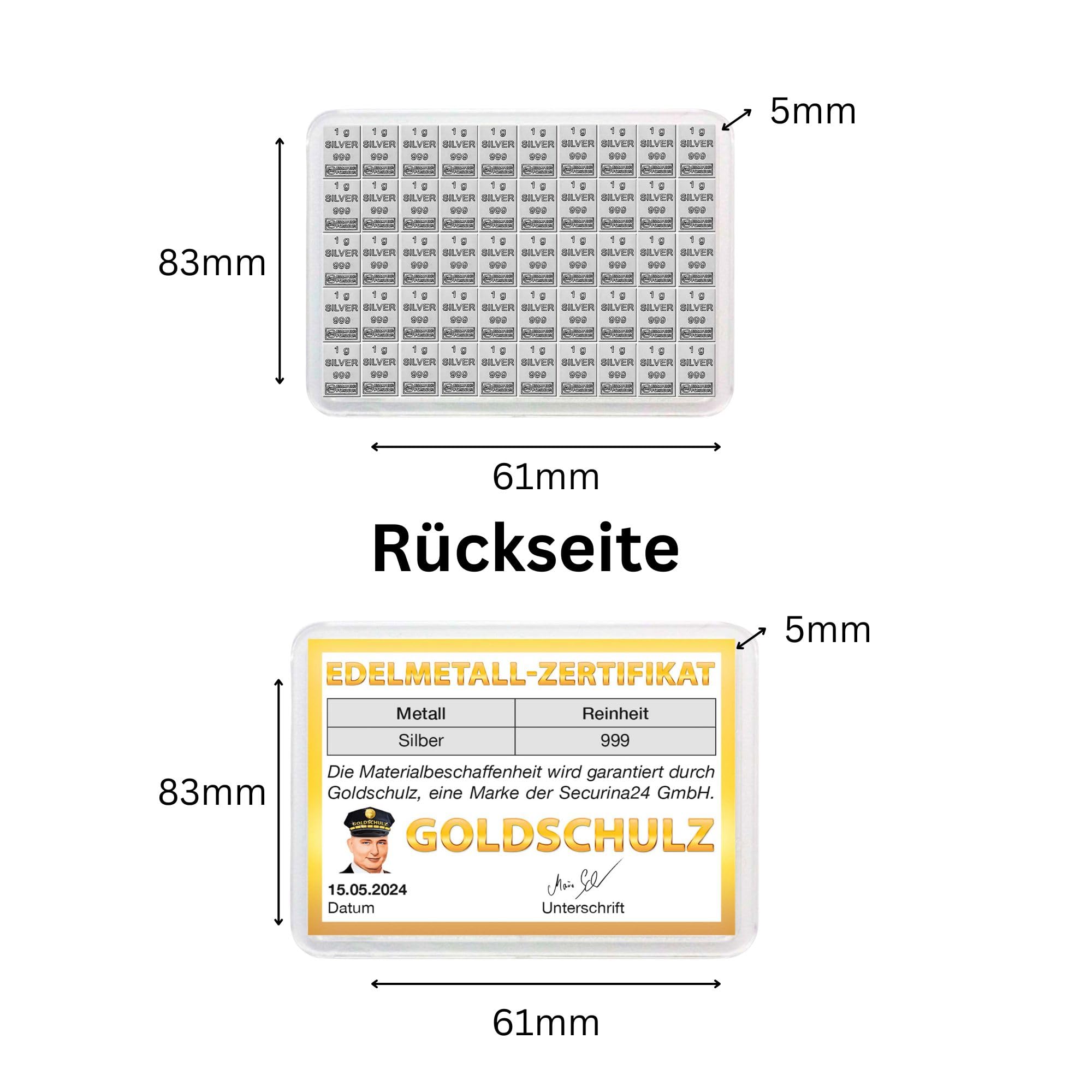 Silberbarren 50g 50 Gramm - Geschenk + Echtheitszertifikat