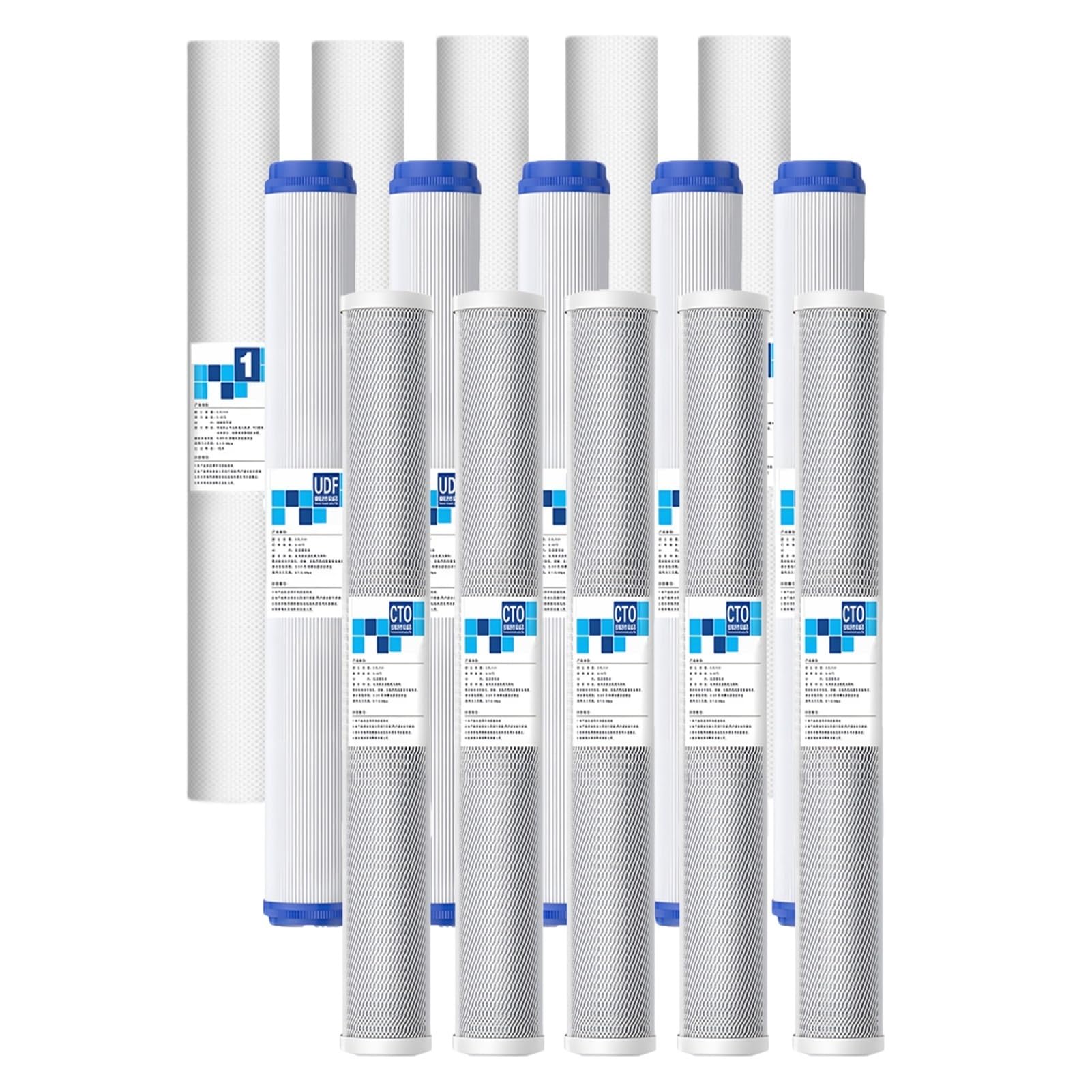 Zestaw filtrów wody do całego domu, 3-stopniowy, 20'' x 2,5'', z filtrem osadowym, UDF o dużej wydajności, wkłady z blokiem węglowym, całego domu przed i po (5 zestawów)