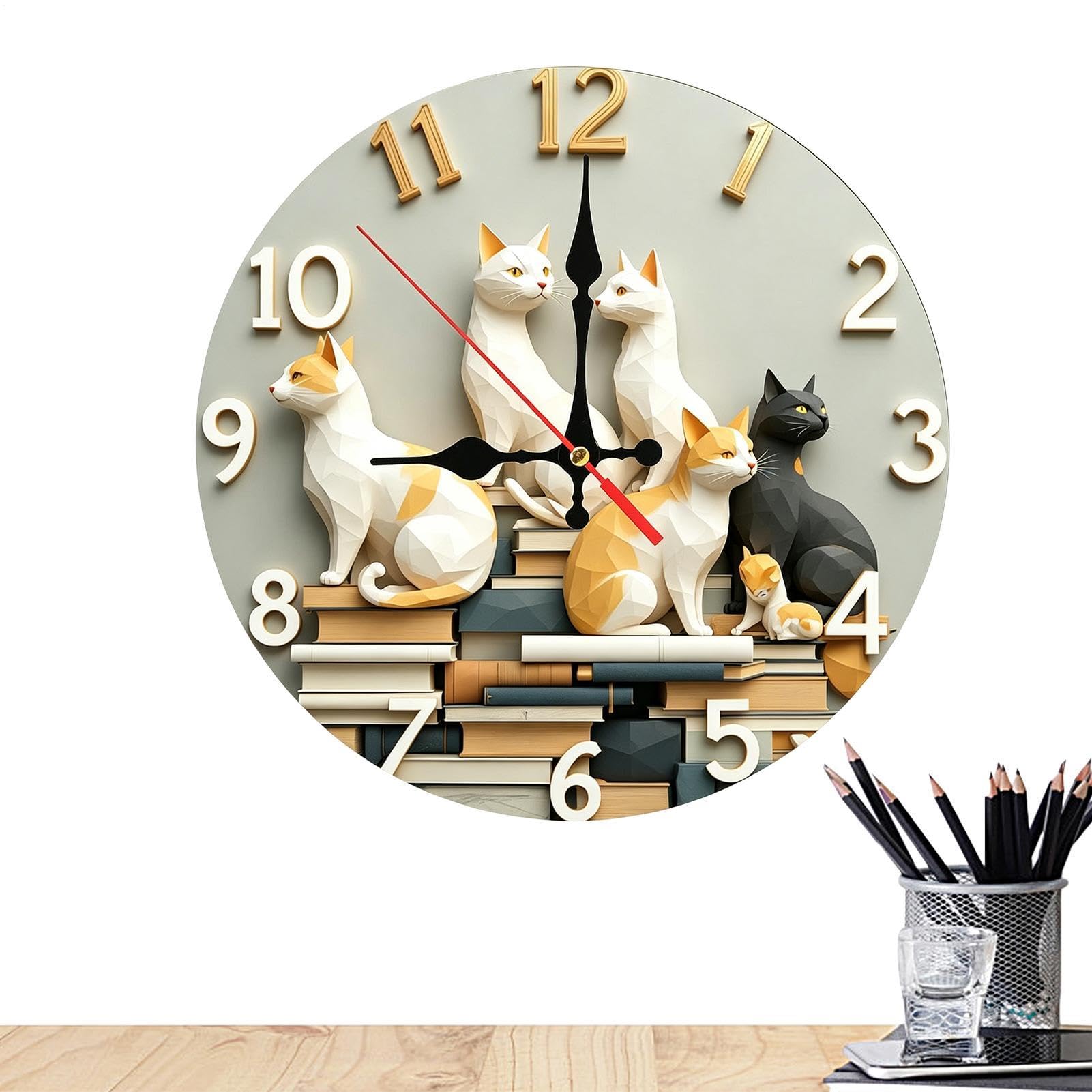 Horloge murale chat silencieuse en bois pour retrouver le sommeil