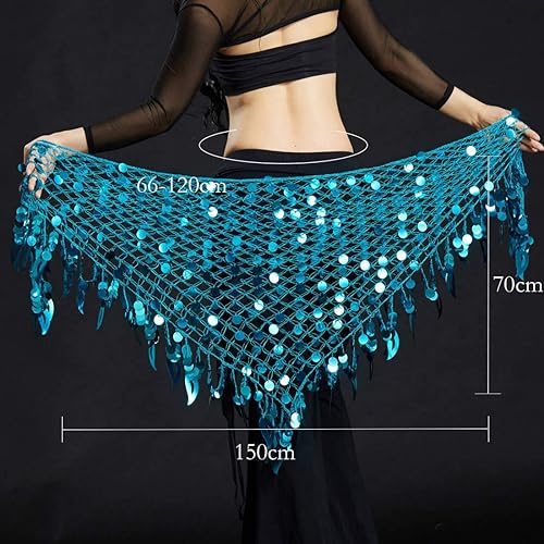 Miniatura 5 de Aivtalk Faldas cruzadas triangulares de malla con lentejuelas para danza del vientre para mujer