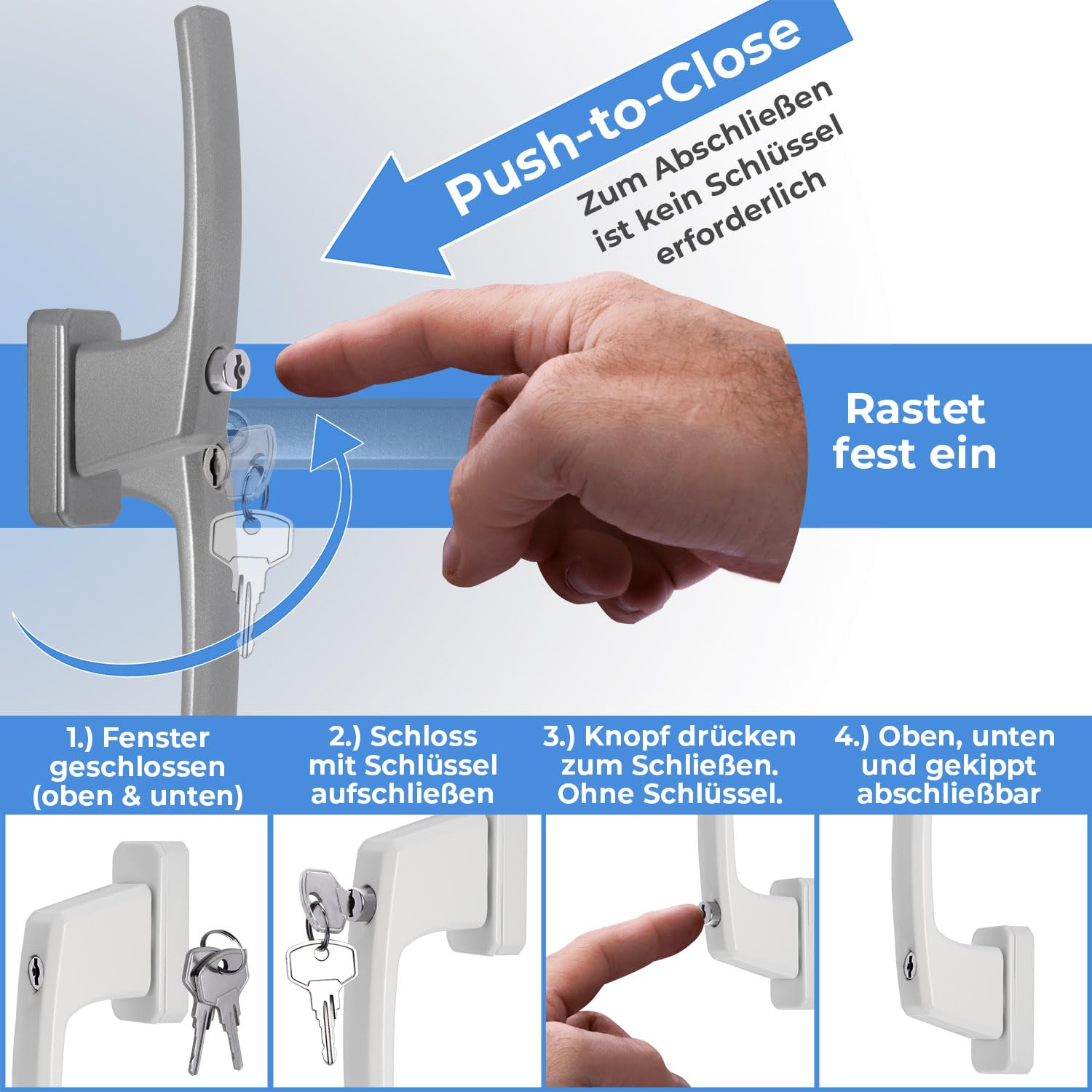 Stahlia Abschließbare Fenstergriffe Aluminium (8 Stück) Weiß ergonomisch Druckknöpfe Balkontürgriff Fenstersicherung Fensterbeschläge Fensterschloss