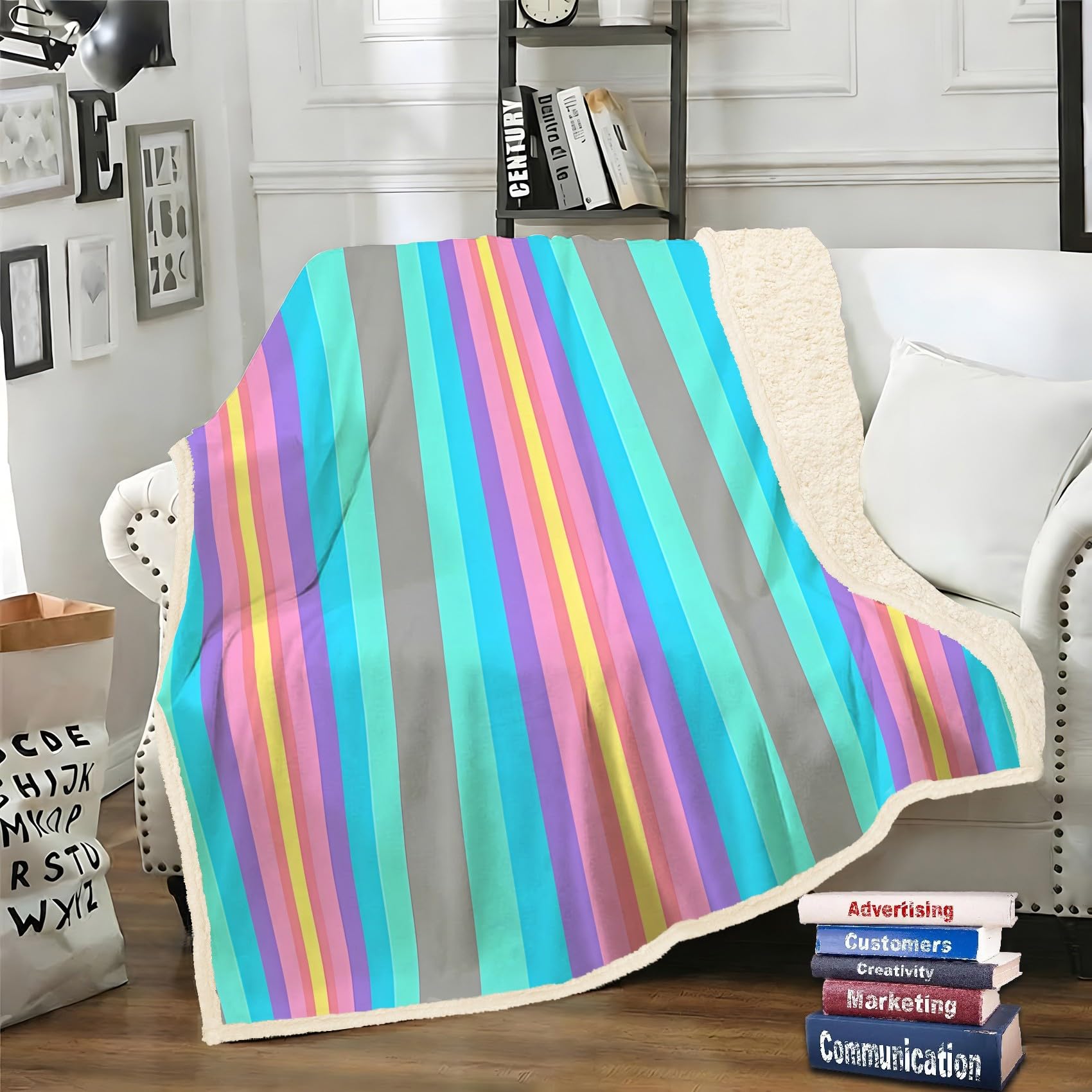 Plaid sherpa lignes colorées pour créer un nid douillet à vos enfants