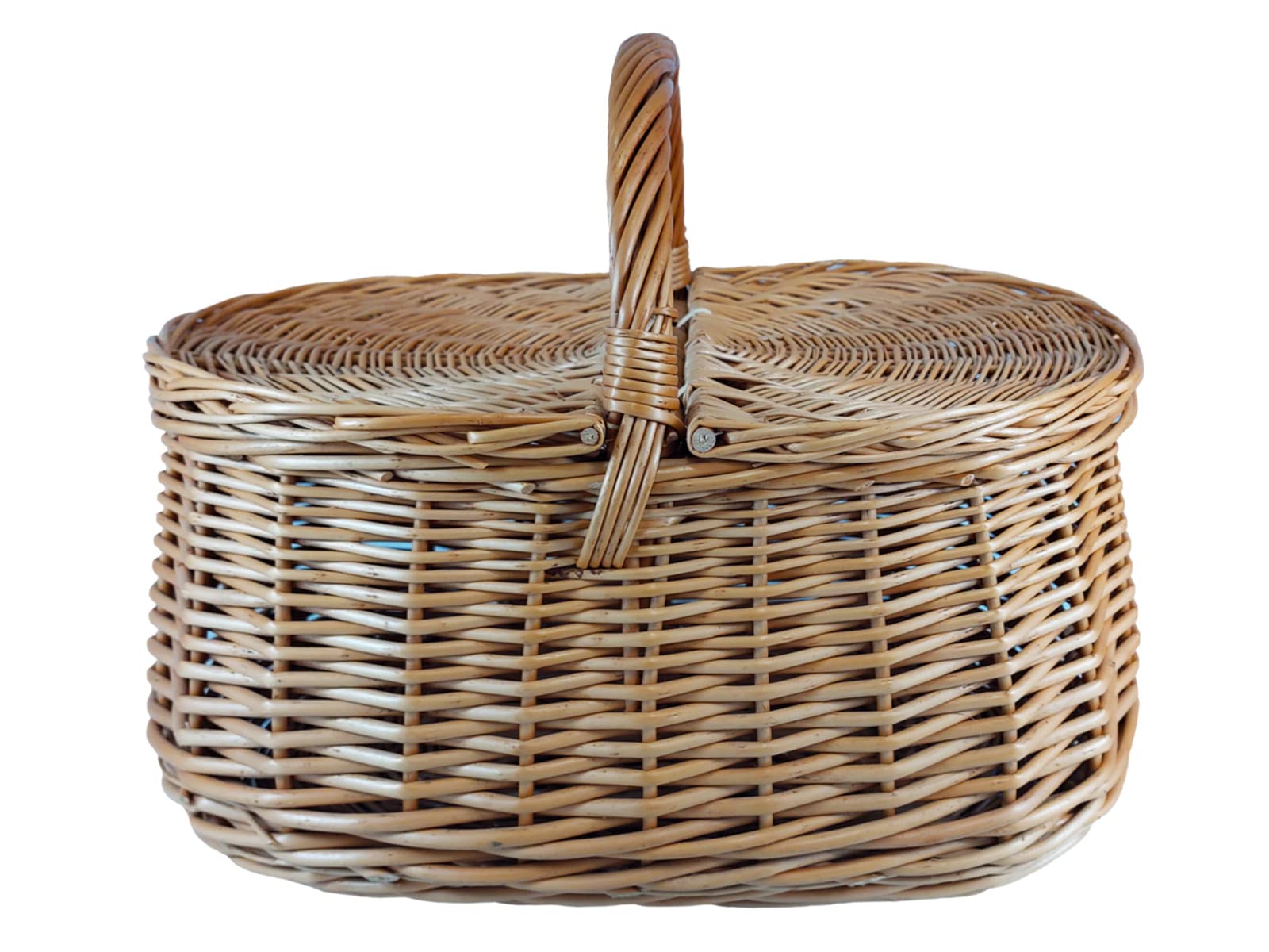 Panier en Osier pour Pique-Nique/Camping - Panier à provisions - pour Fruits - légumes ou Champignons - avec Double Couvercle/Panier à provisions/tressé à la Main 44 x 27 H 23/36 cm
