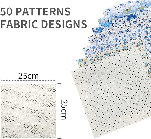 Miniatura 6 de Paquete de 50 piezas de algodón floral, juego de tela acolchada de 10 x 10 pulgadas, paquete de algodón con flores, guía de edredón precortada, tela