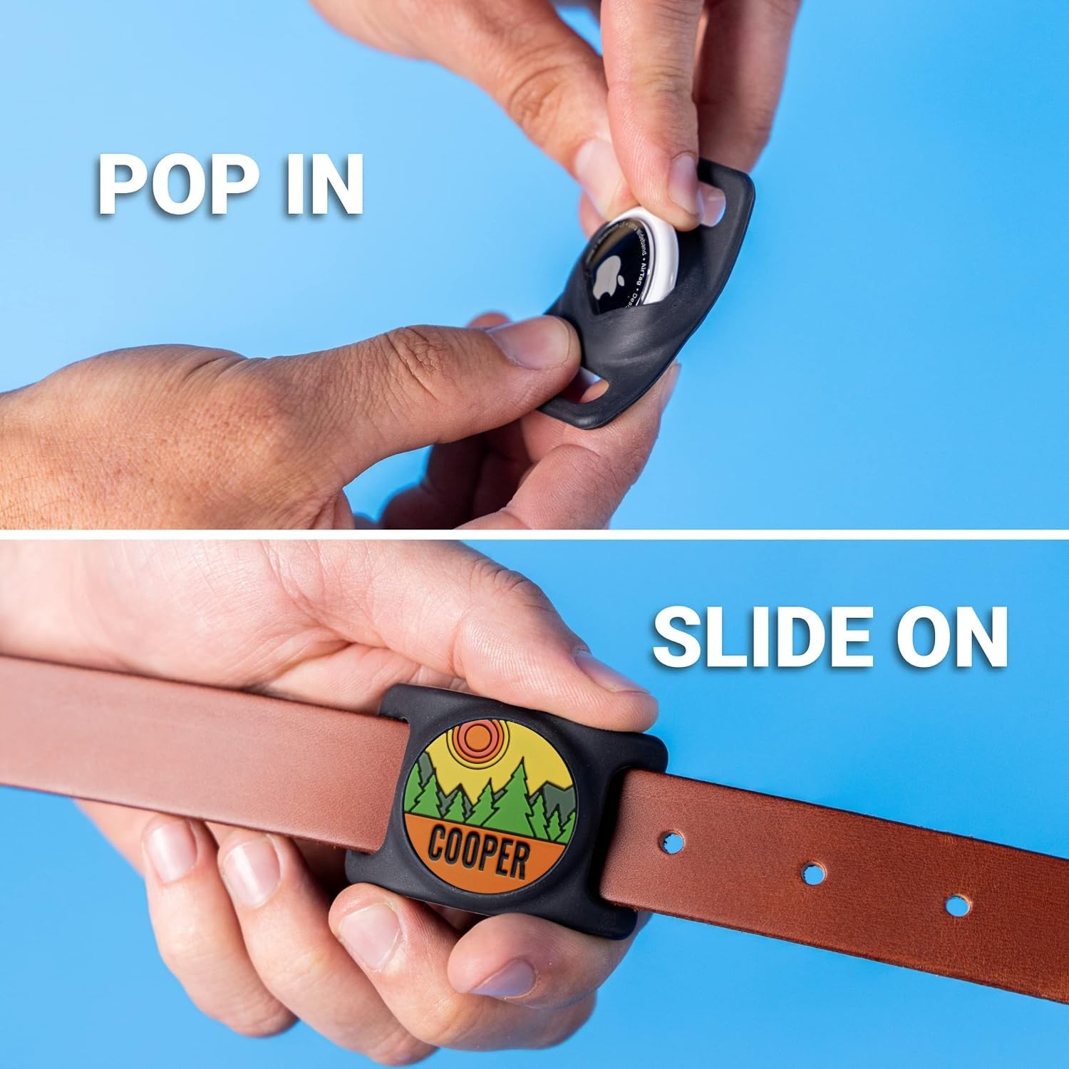 GoTags Personalized AirTag Dog Collar Holder, Engraved Tracker Case for Pet Collar, Artwork and Custom Text with Phone Number, Slide On Tag for GPS Nameplate, Track Dog with iPhone, 5 Designs (Large)