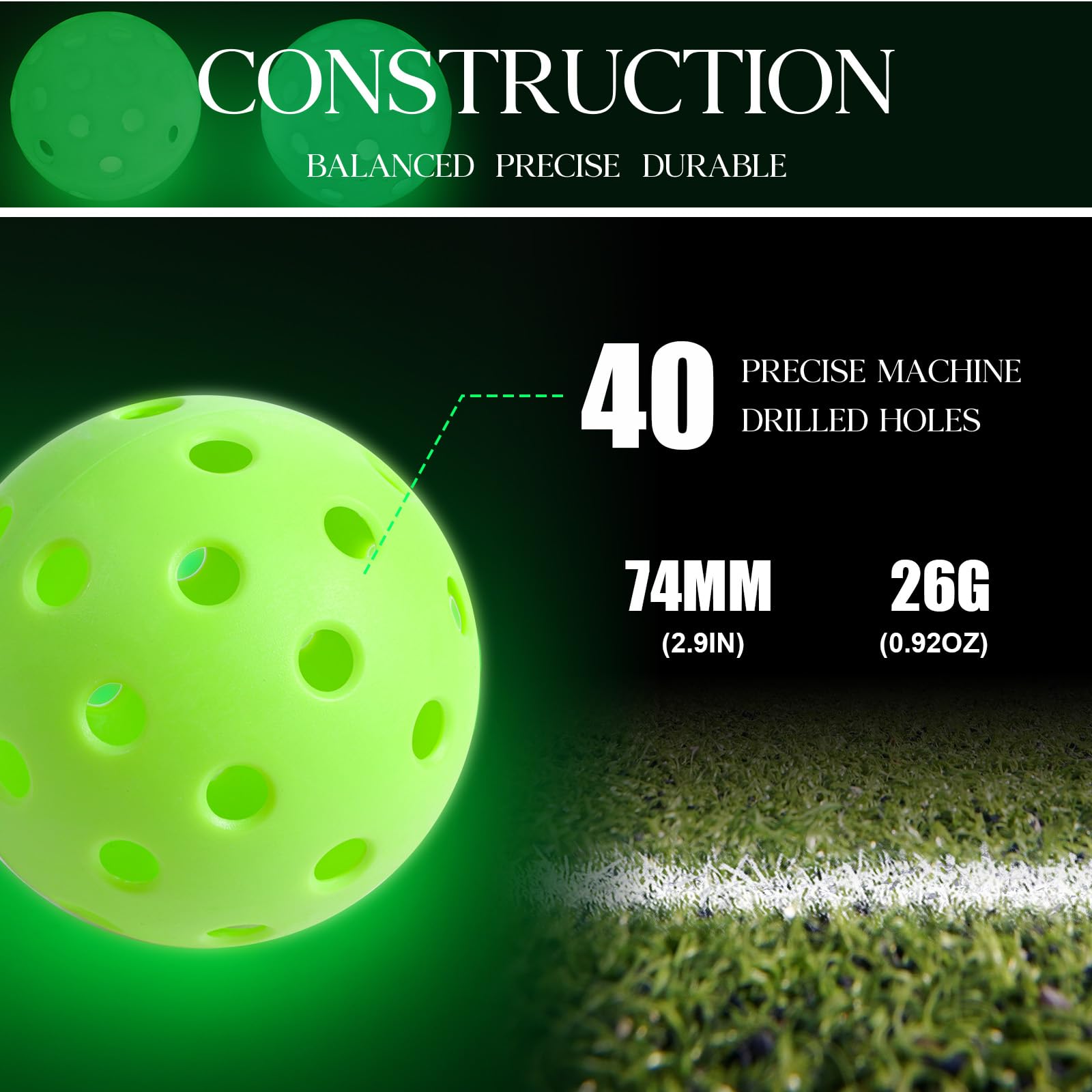 Tradder 30 Stück leuchtende Baseballbälle aus Kunststoff, 40 Löcher, mehrfarbig, leuchtet im Dunkeln, Golfbälle für Outdoor, Indoor-Turnier, Spieltraining für alle Paddelstile, 7,4 cm