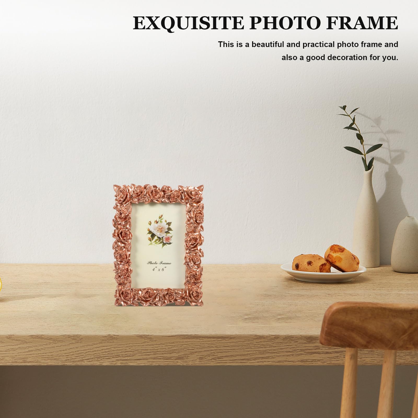 STOBAZA Marco de Fotos Retro de Resina para Fotos 4x6 Pulgadas Soporte de Mesa y Opción para Colgar en Pared, Diseño Delicado y Vintage