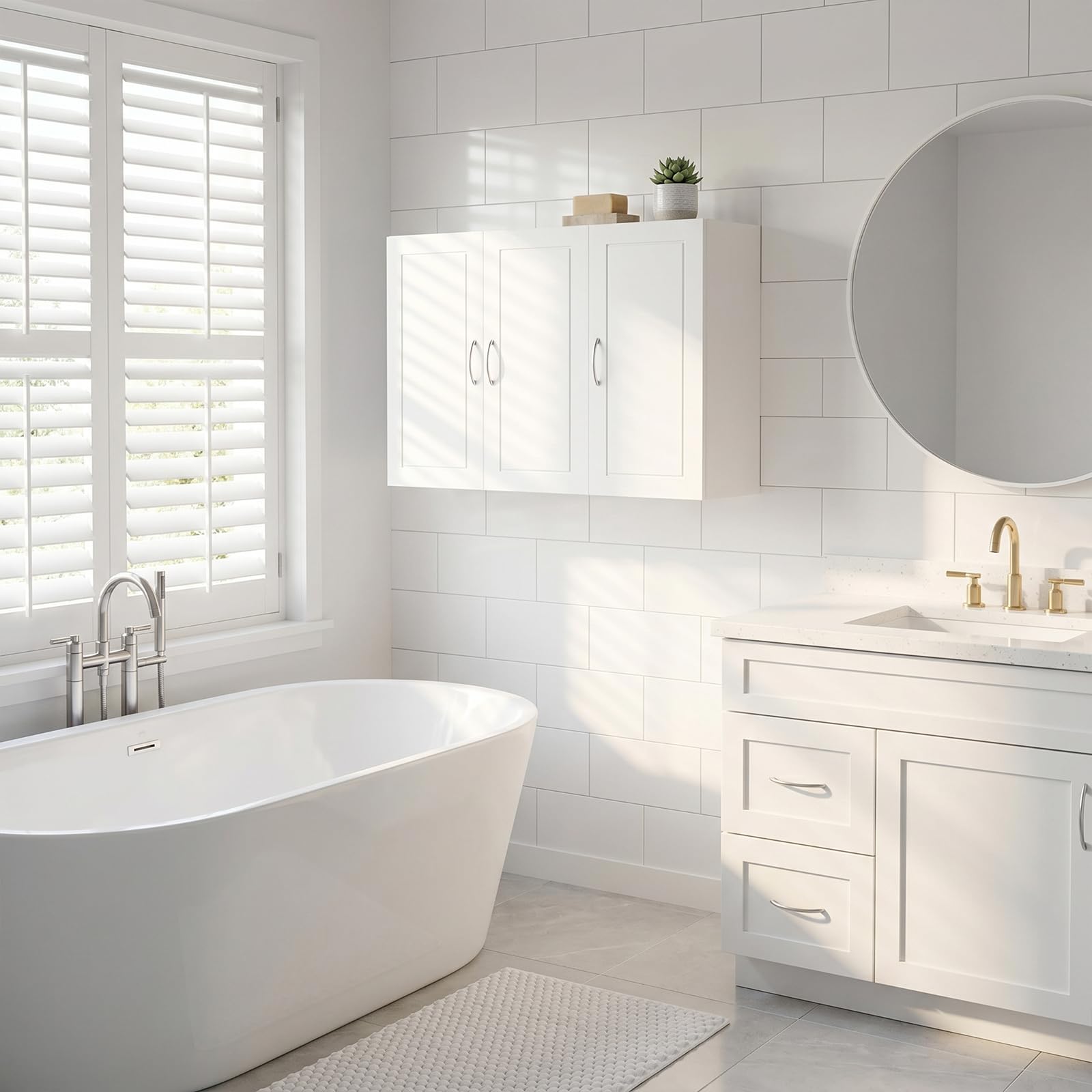 Mueble de baño suspendido 60x30x90 cm Blanco | Estantes ajustables, melamina resistente a la humedad, desmontable, antibalanceo, fácil montaje, baño, cocina, entrada