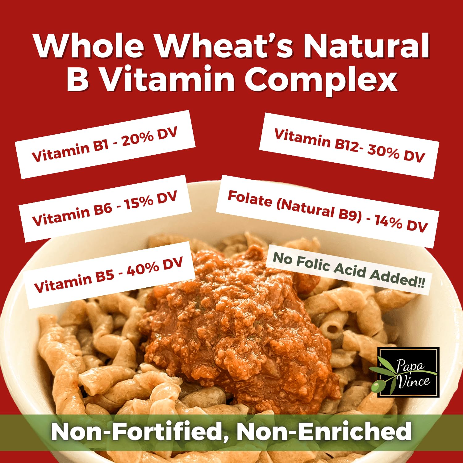 Papa Vince Organic Italian Pasta - Imported Whole Wheat Heirloom Grain from Italy: Non-Enriched, Bronze Die-Cut, High Fiber, Slow Carb, Slow-Dried, Artisan Busiate Pasta, Made in Italy