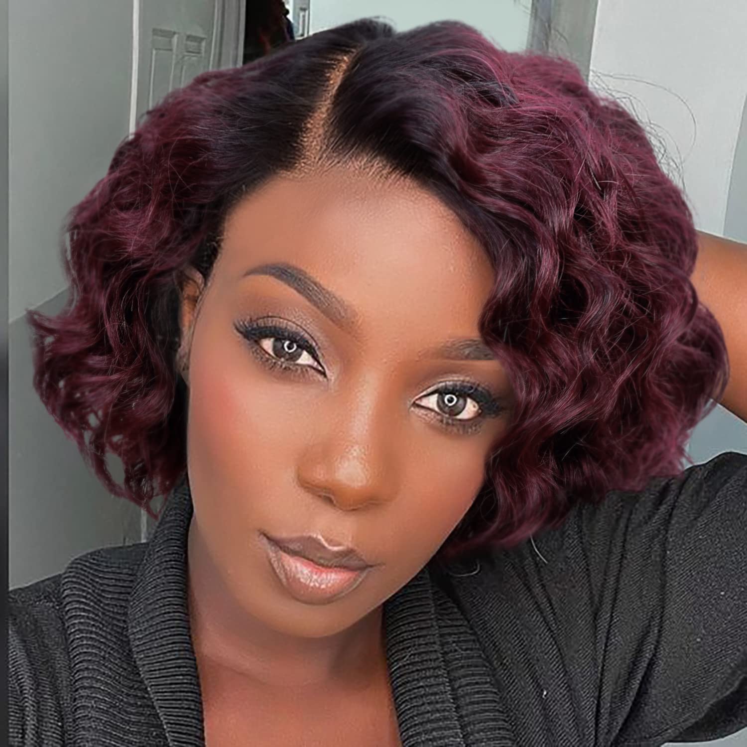 WIGER Short Human Hair Curly Wigs Ombre Curly Bob Hair Wig Brown Short Curly Lace Front Wigs for Black Women 8 Inch Glueless Curly Pixie Cut Wig 150%