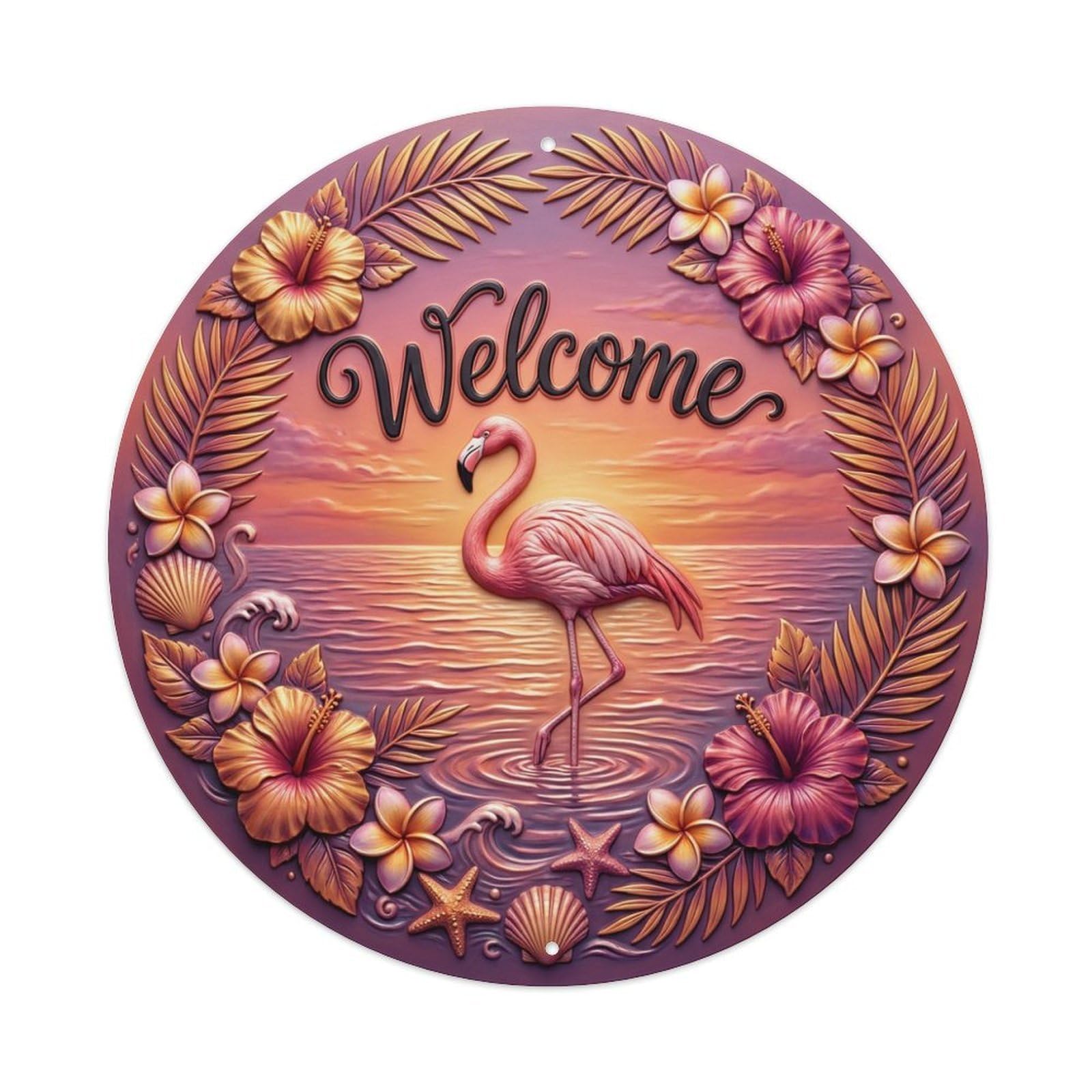 Tgrcjimh Style Metal Tin Sign Sunset Flamingo Welcome Beach Horizon