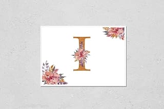 Wall Art Poster Print of Gold Floral Watercolor Alphabet Art. Combination of Gold I Letter and Flower Wreath to Create Delicate Designs for Weddings, Logotype, Greeting Mood Boards, Instagram Posts,