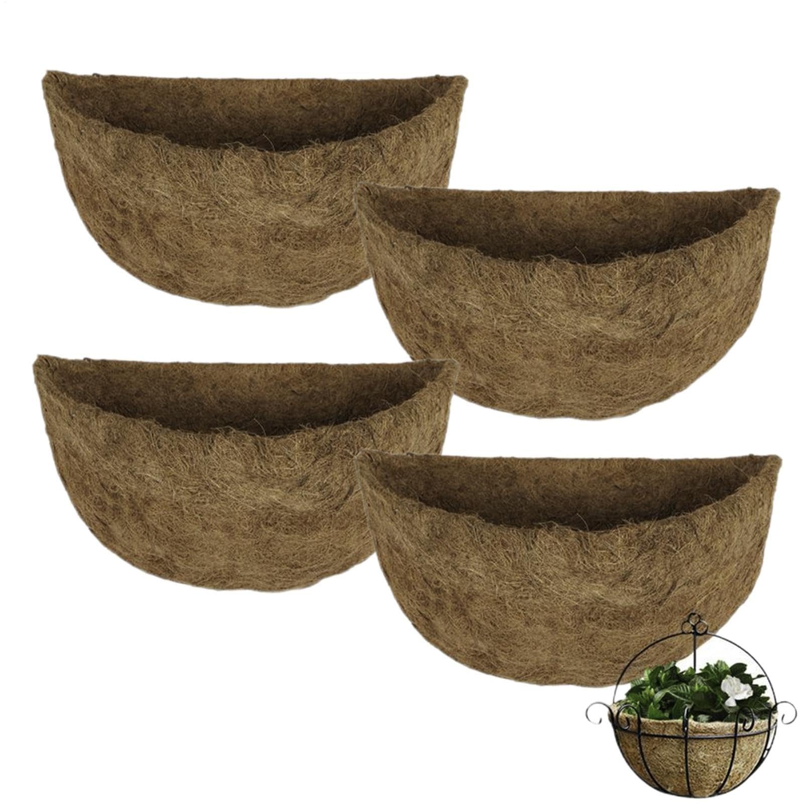 4PCS Coco Replacement Liners, Half Moon Hanging Basket Liners For Wall Planters, Wall Basket Half Round Plant Pot Coco Liner, For Window Box, Hanging Planters, Garden Flower Pot(10 inch)