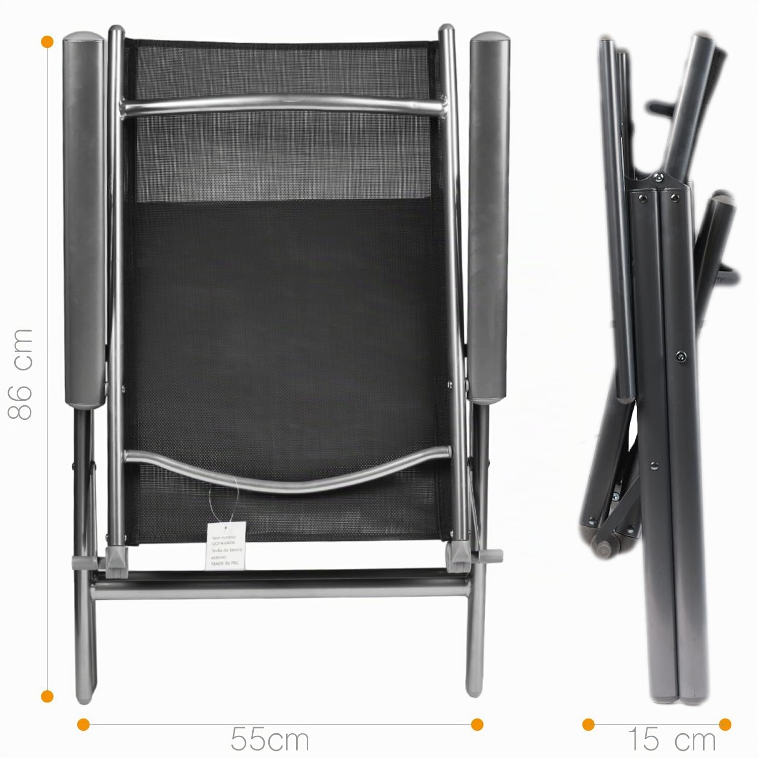 GOVITA - Set Sedia da giardino Pieghevoli da Esterni, Sedia da Giardino Pieghevole in Alluminio e Texteline Schienale Regolabile a 8 Livelli capacità di carico 157,5 Kg, colore NEW YORK GREY (4pezzi)