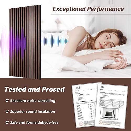Miniatura 2 de Paneles de pared de listones de madera, paquete de 2 paneles acústicos de 46.46 x 23.82 pulgadas, panel de pared acanalado 3D que absorbe el sonido