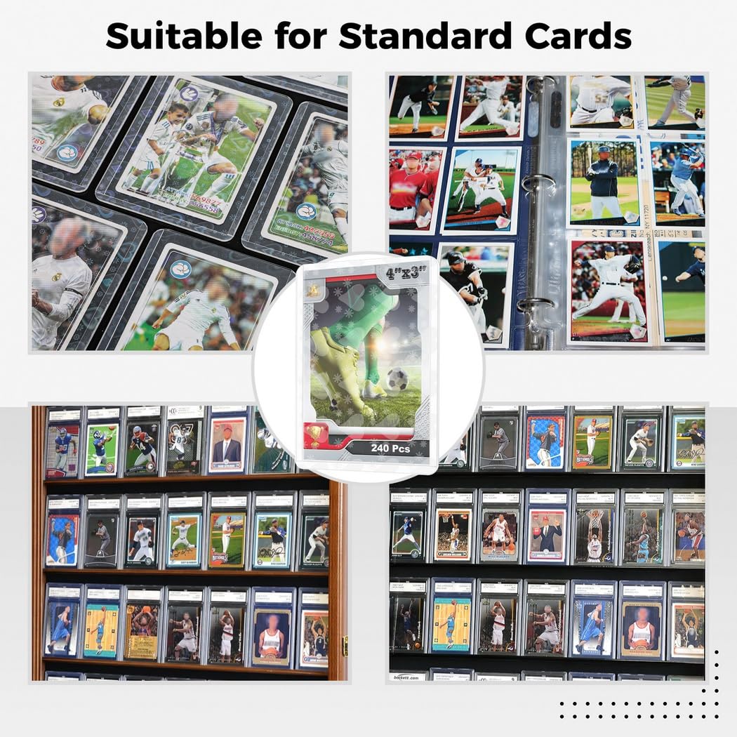 240 Stk. Kartenhüllen aus Hartplastik, 3 Zoll x 4 Zoll klare Kartenhüllen, Sammelkartenhüllen, Standardkartenhüllen, für Baseball-, Football-, Basketball-, Sport- und Spielkarten