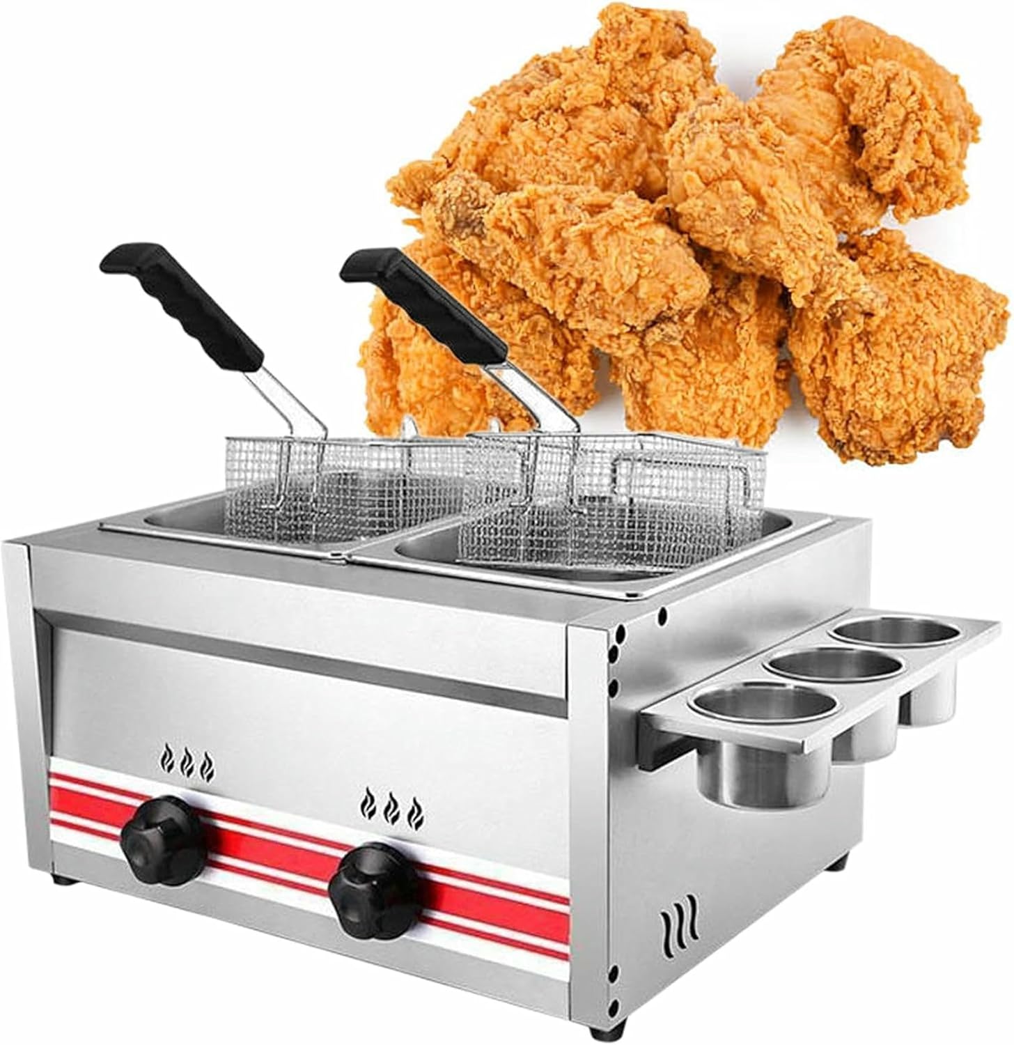 Gas Deep Fryer, 20L Stainless Steel Commercial Fryer, with Two Baskets and Lids, 18000 Btu/hr Countertop Dual Deep Fryer for Home Kitchen and Dining Room~/