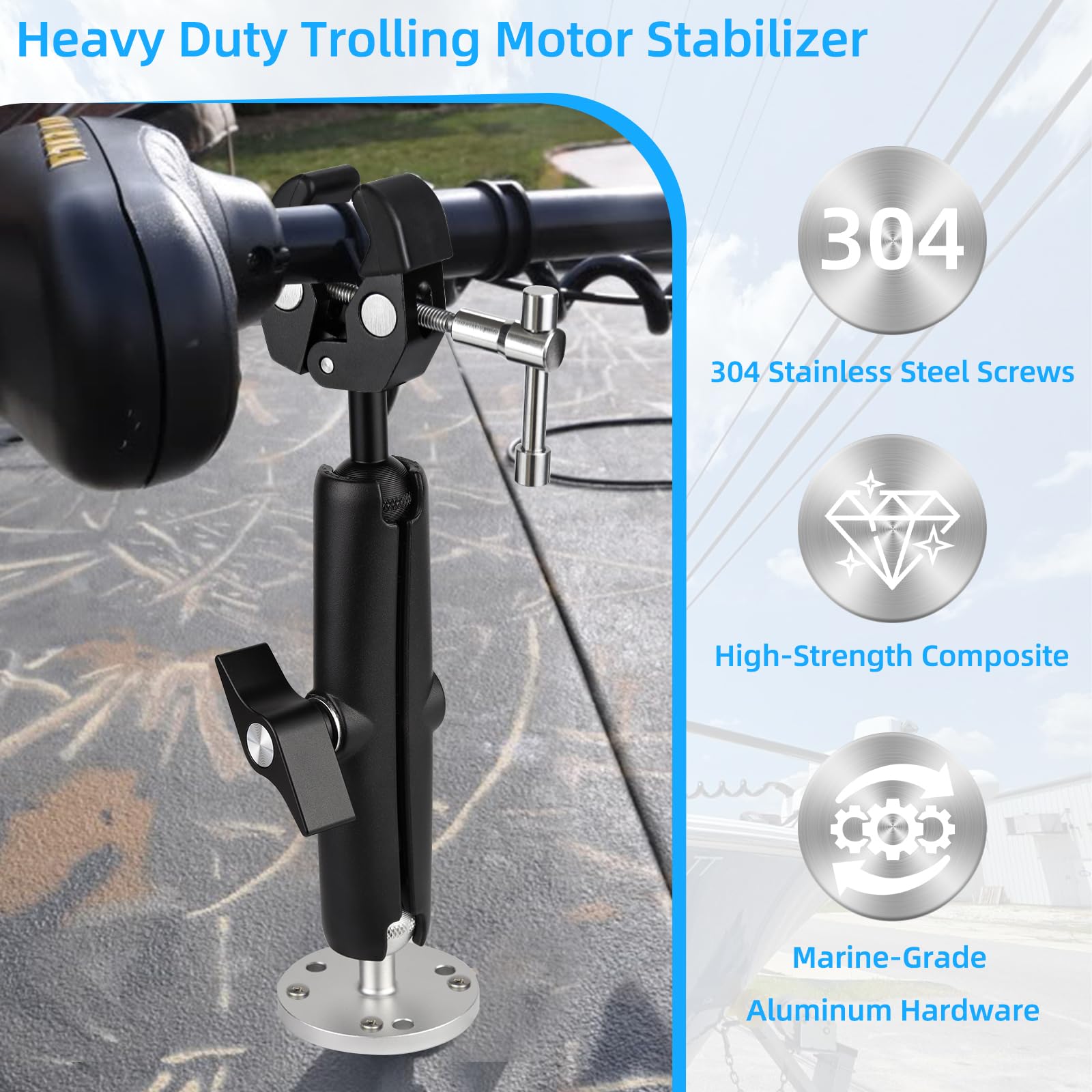 Trolling-Motor-Stabilisator-Halterung für Minn Kota Terrova/Riptide Terrova/Ulterra/PowerDrive, robuste Krallen-Schleppmotorwelle sicher und reduziert Vibrationen, 360° verstellbar, passend für bis zu
