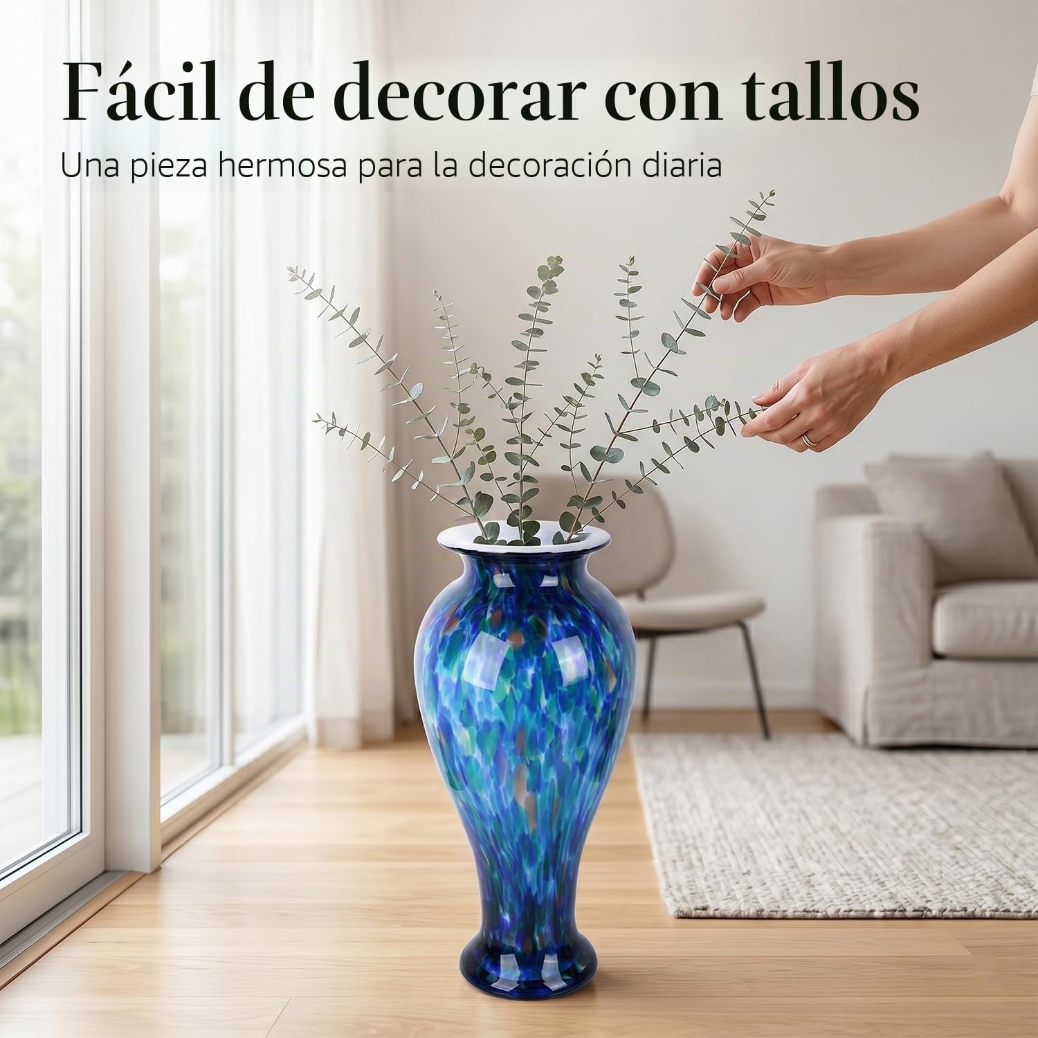 Jarrón de Vidrio Verde de 50 cm de Altura Soplado a Mano Jarrón Grande de Piso de Vidrio para Decoración del Hogar, Murano Moderno Jarrones de Flores Verdes Oscuros, Jarrones Grandes Elegantes para