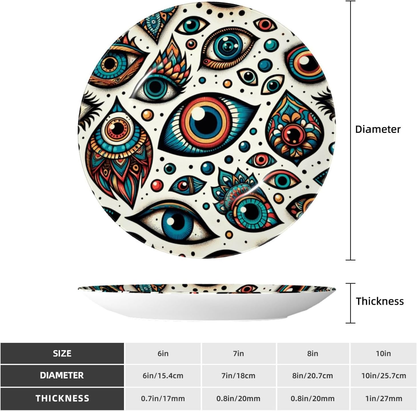 The-Colorful-Evil-Eye 10 Inch Decorative Plate With Stand, Elegant Display Wall Plate For Home Decor