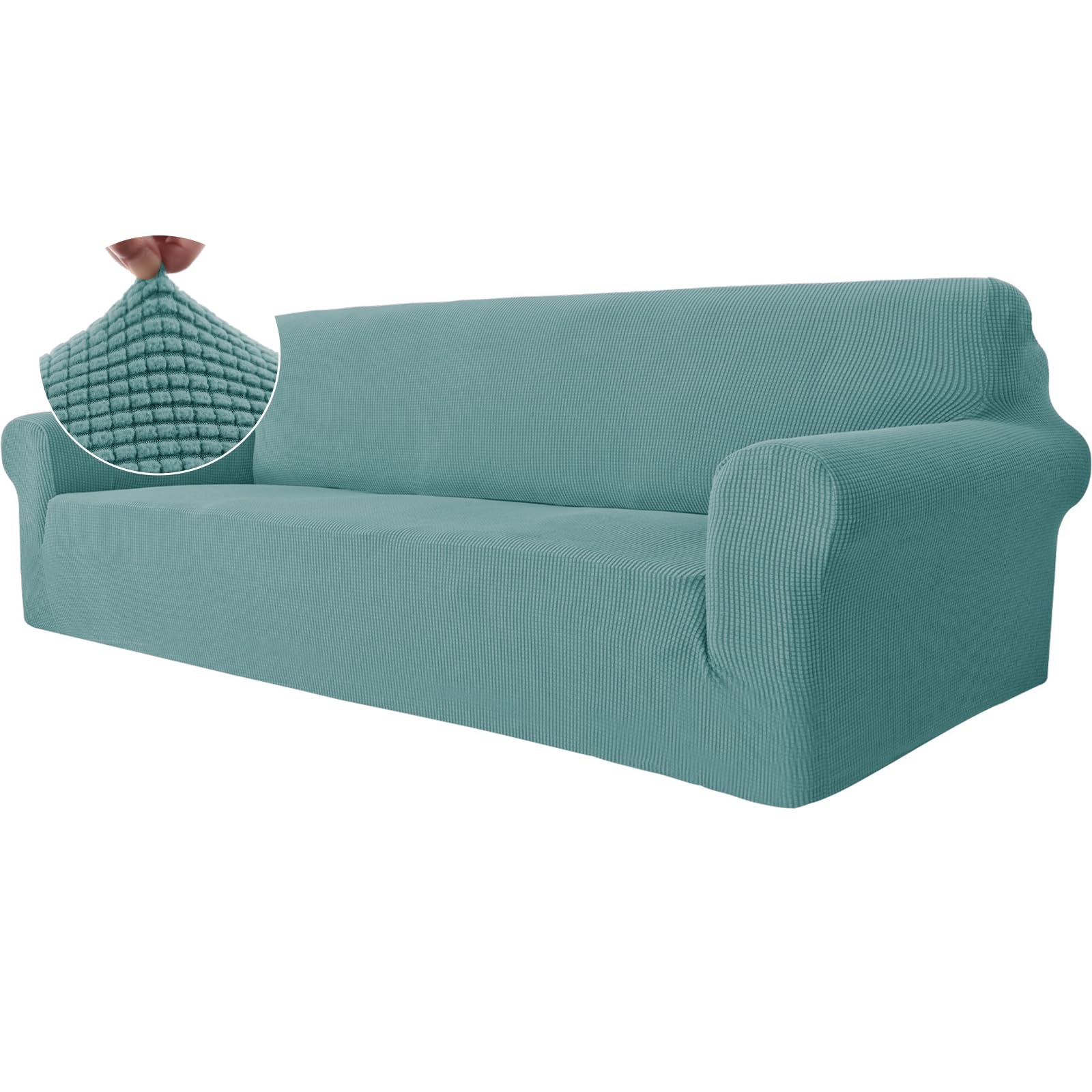 Ystyle 4-Seater Sofa Cover, Adjustable Elastic Sofa Covers, Sofa Protector for Cats and Dogs Pets, Sofa Cover with Armrests, Non-Slip, Stain-Resistant, Washable, Light Blue Global Recycled Standard Global Recycled Standard Global Recycled Standard