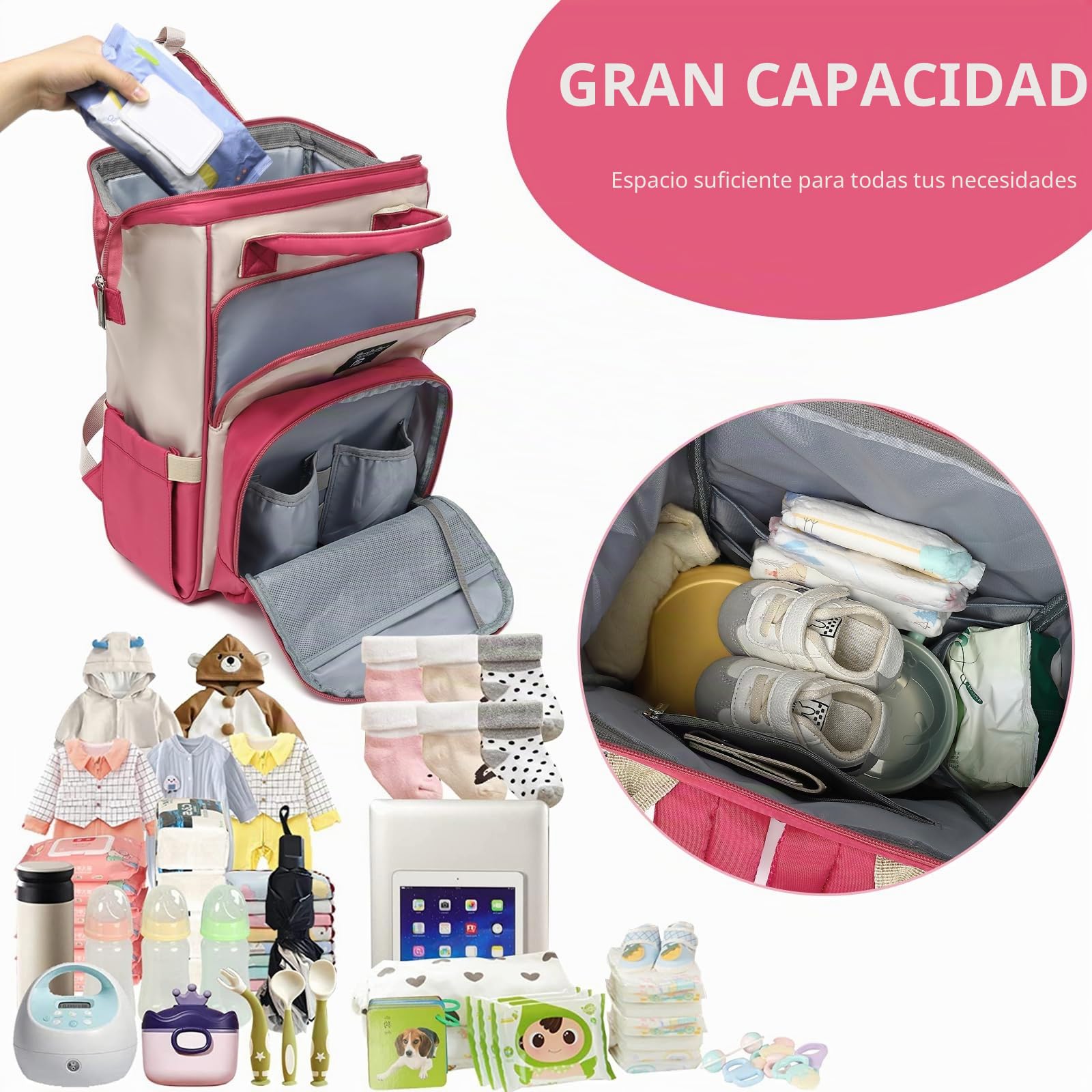 Pomelo Best Mochila para Pañales para bebé, Mochila con Cambiador y Gancho para Cochecito de bebé, Mochila Impermeable para Viajes