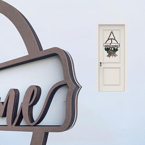 Vista 5 de Letrero de bienvenida 3D intercambiable para puerta delantera, decoración de porche de casa y granja, letrero colgante de madera con hojas Marrón