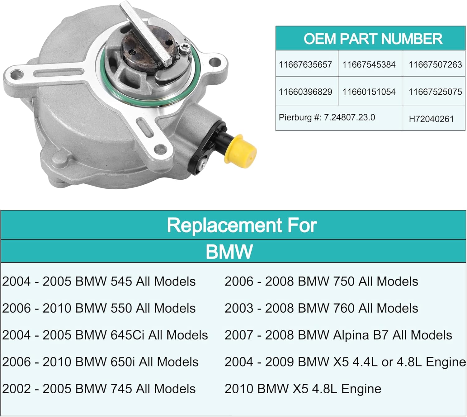 AULINK 11667545384 Brake Booster Vacuum Pump 11667635657 for BMW (Engine 4.4L/4.8L/6.0L) X5 545i 550i 650i 645ci 745i 745Li 750i 750Li 760i 760Li E53 E60 E65 E66 E70 V8 V12