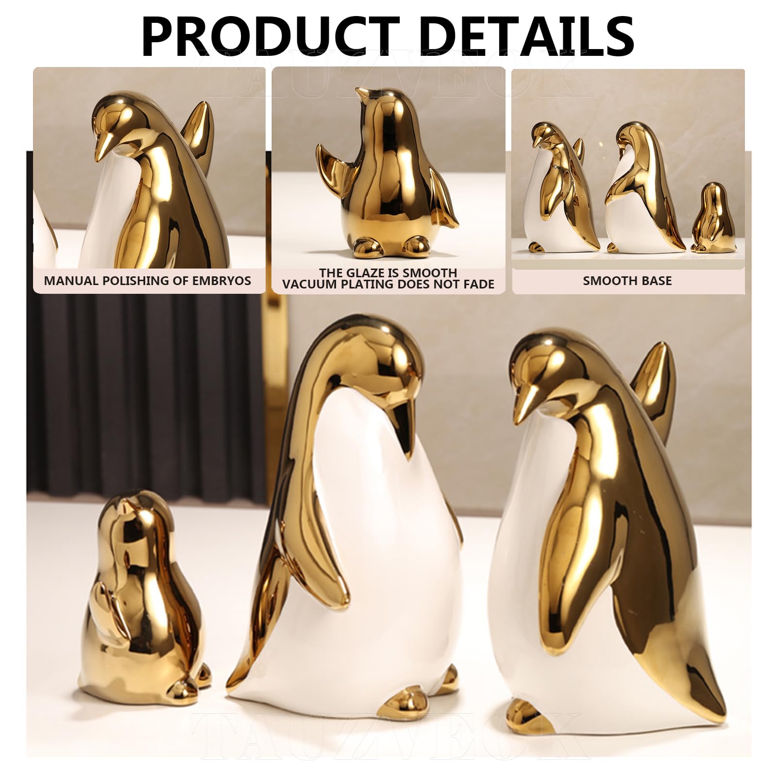 Rzeźby pingwina, dekoracja, nowoczesna ceramiczna statuetka rodzinna do salonu, sypialni, biura - unikalne figurki zwierząt do dekoracji wnętrz, zestaw 2 szt