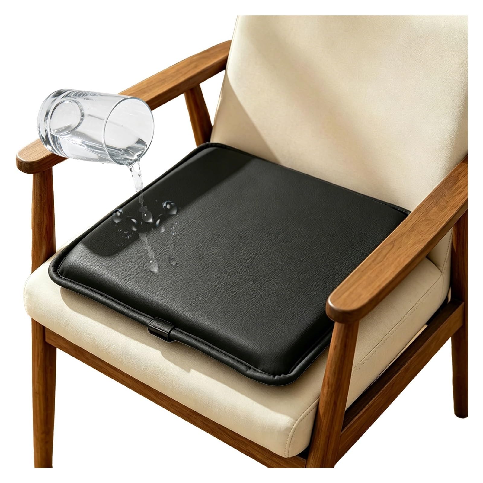Faux Leather Waterproof Chair Pad 30/35/40cm Square Seat Cushion Non-Slip with Fixing Buckle Chair Cushions for Dining Kitchen Office Garden Indoor Outdoor(3,40x30x3cm)