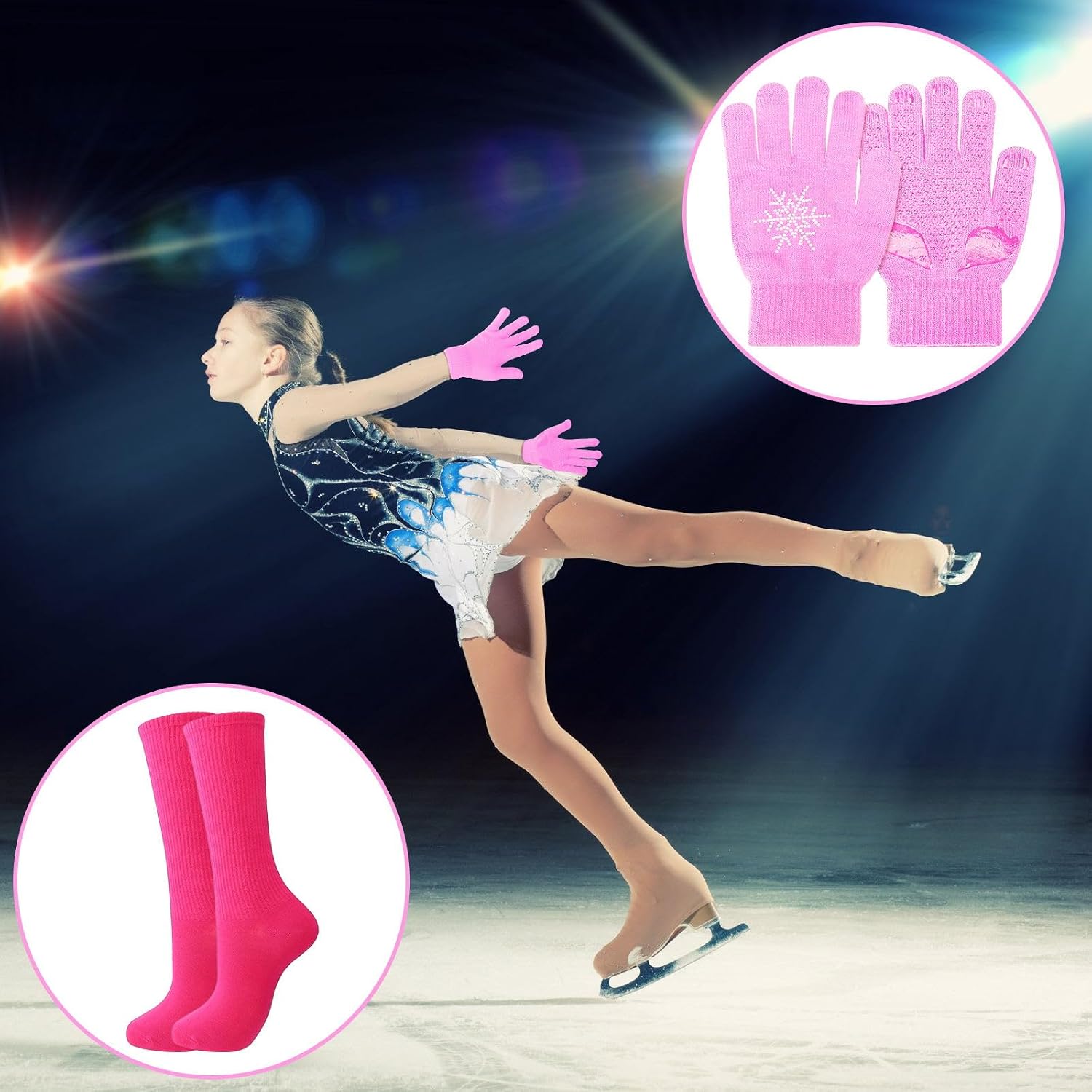 Hicarer 6 Pairs Figure Skating Gloves Socks Set